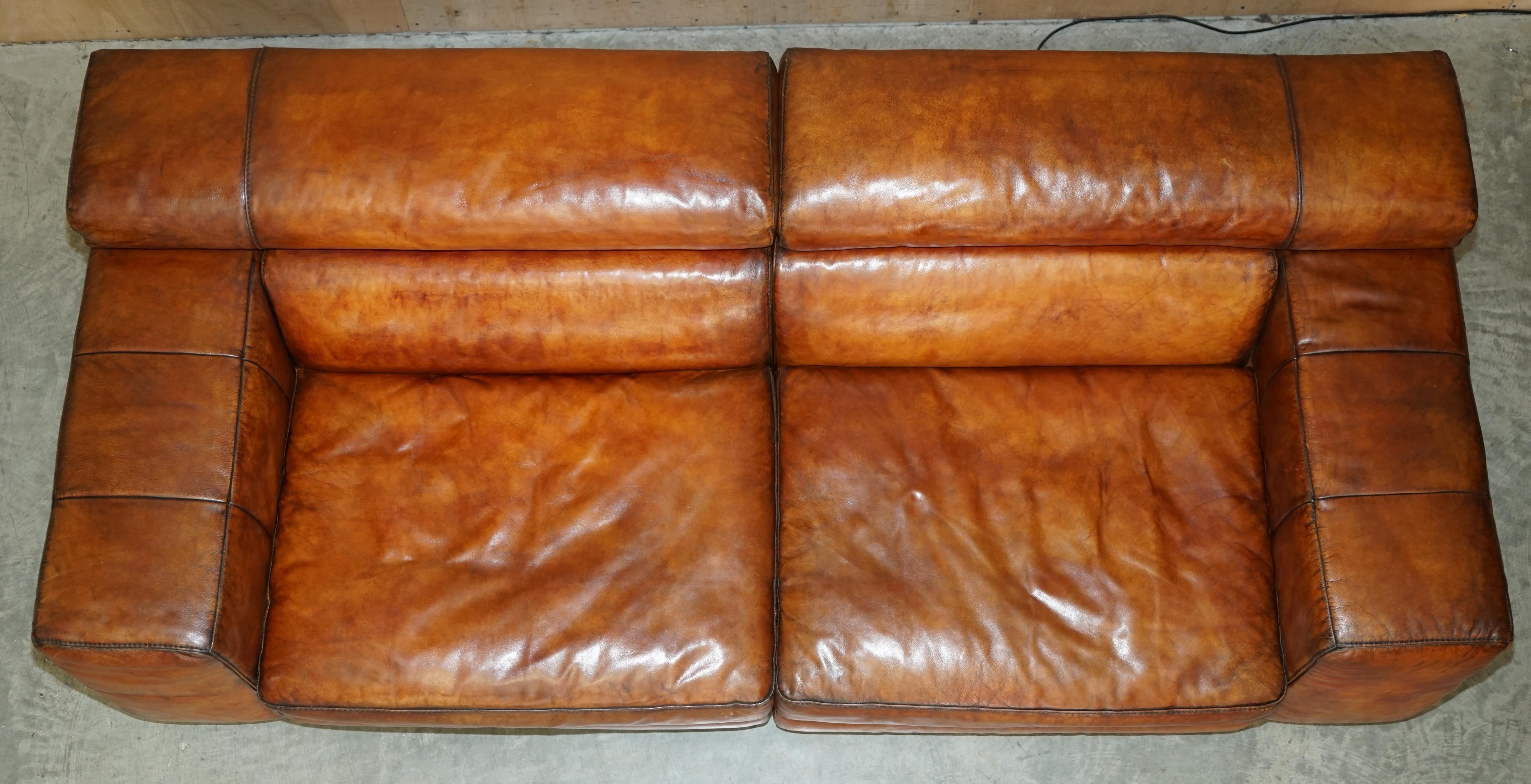 Natuzzi Roma Cigar Brown Leather Sofa Electric Raising Headrest Part of a Suite For Sale 2