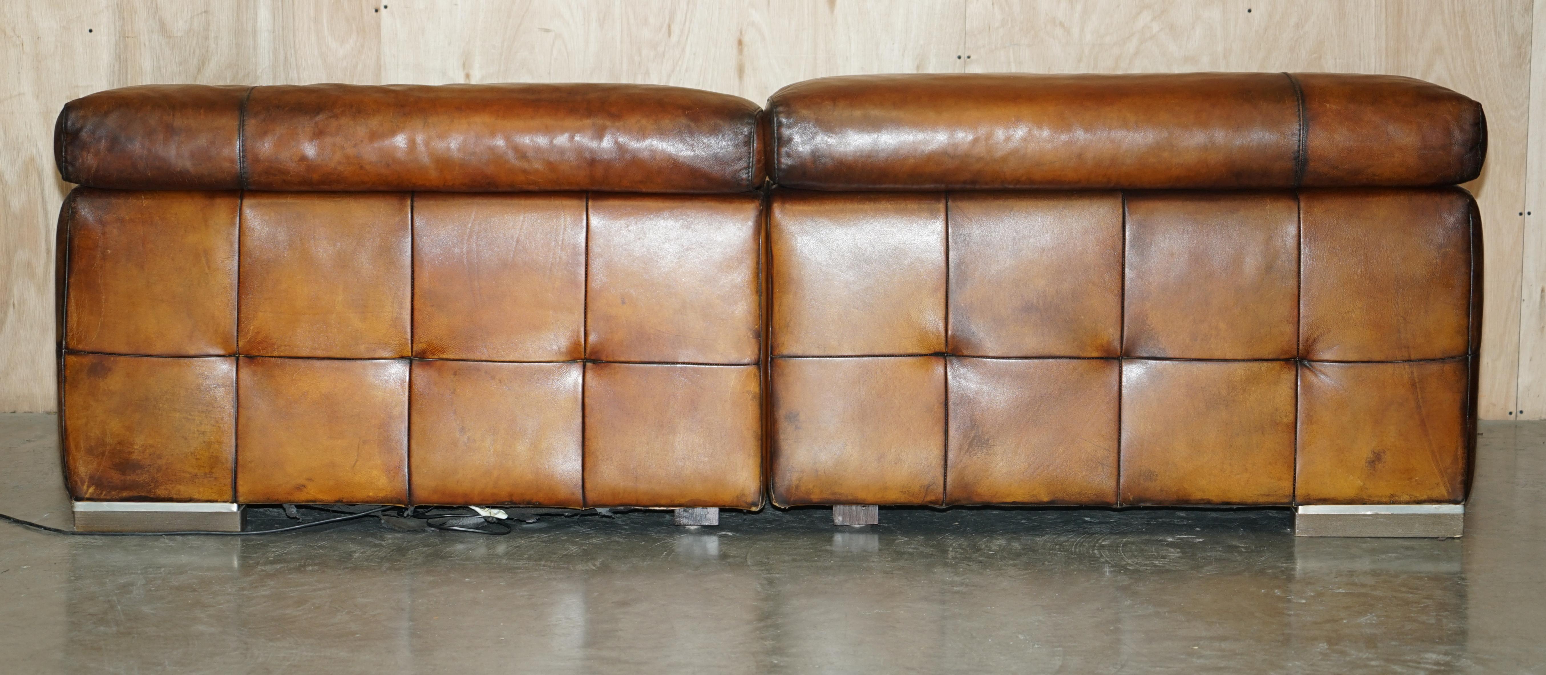 Natuzzi Roma Cigar Brown Leather Sofa Electric Raising Headrest Part of a Suite For Sale 5