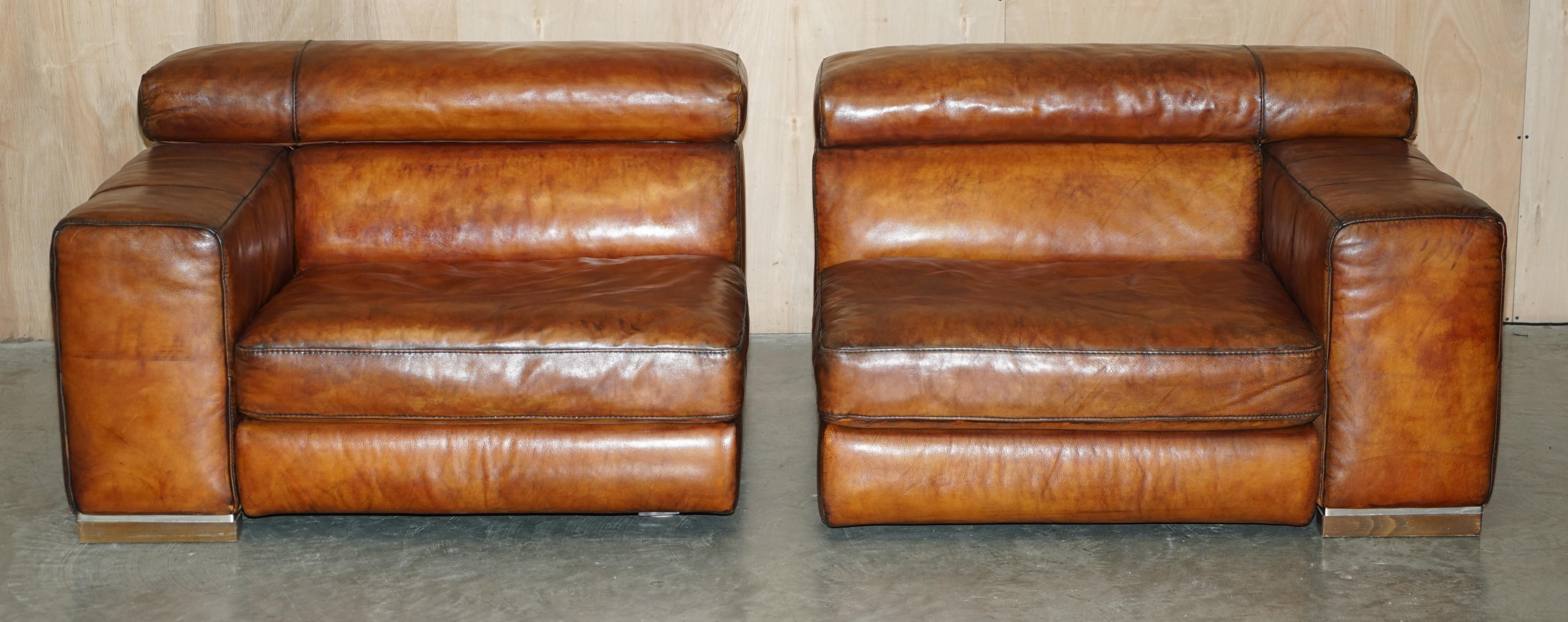 We are delighted to offer for sale this fully restored, one of a kind, Natuzzi Editions Roma, hand dyed cigar brown leather sofa with Electric rising headrest and small footrest that is part of a large suite.

This sofa is part of a suite as