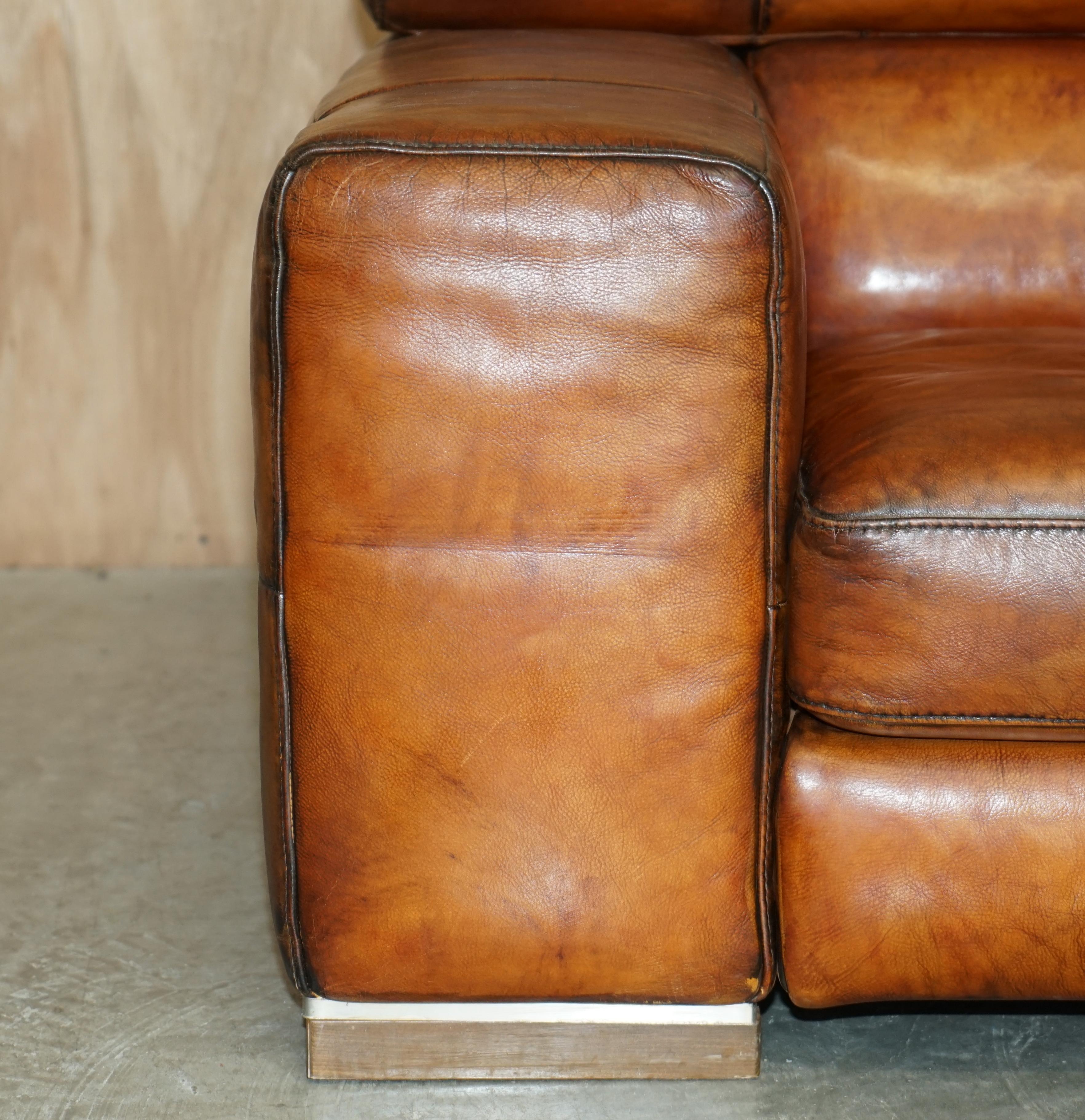 Art Deco Natuzzi Roma Cigar Brown Leather Sofa Electric Raising Headrest Part of a Suite For Sale