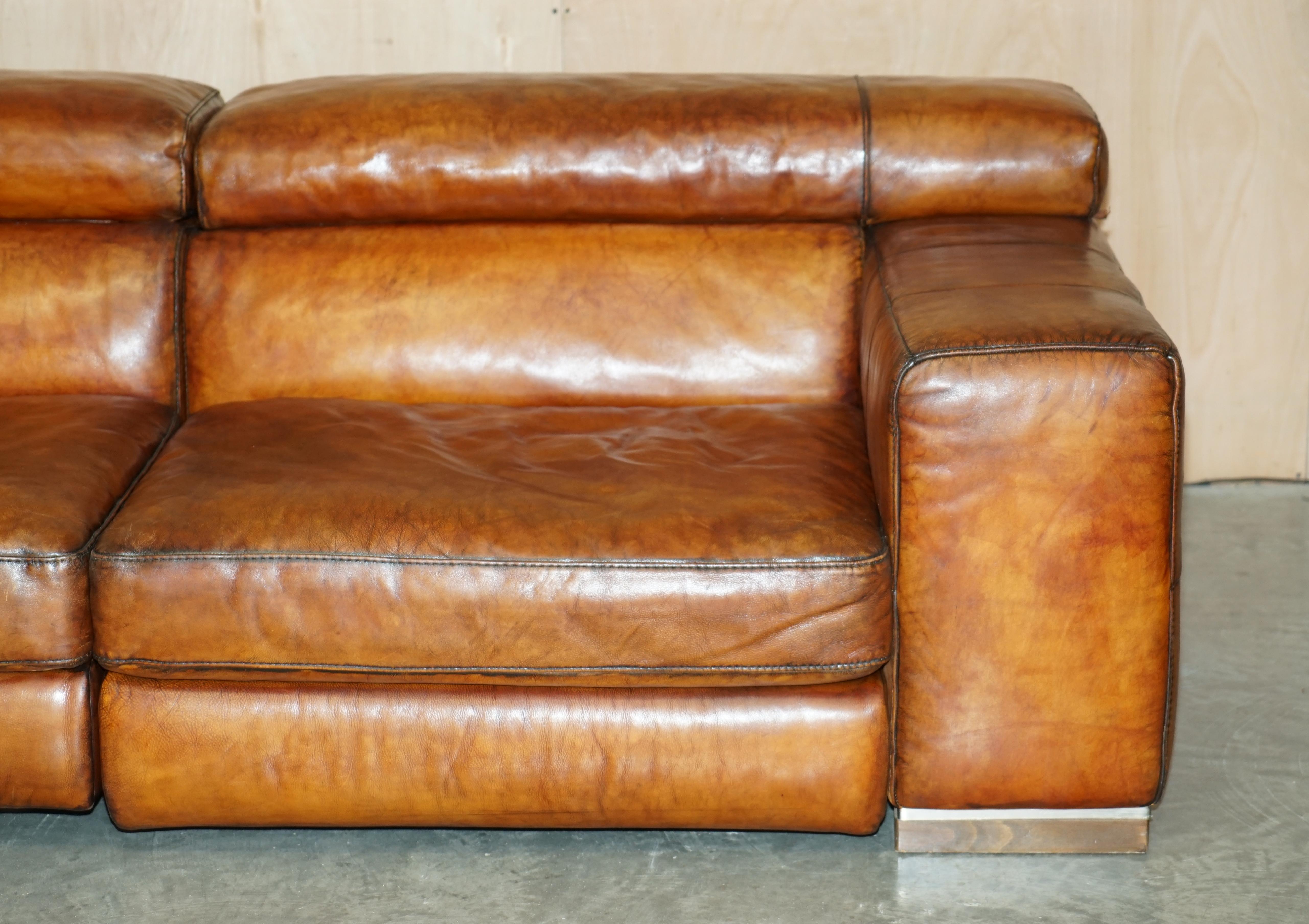 Hand-Crafted Natuzzi Roma Cigar Brown Leather Sofa Electric Raising Headrest Part of a Suite For Sale