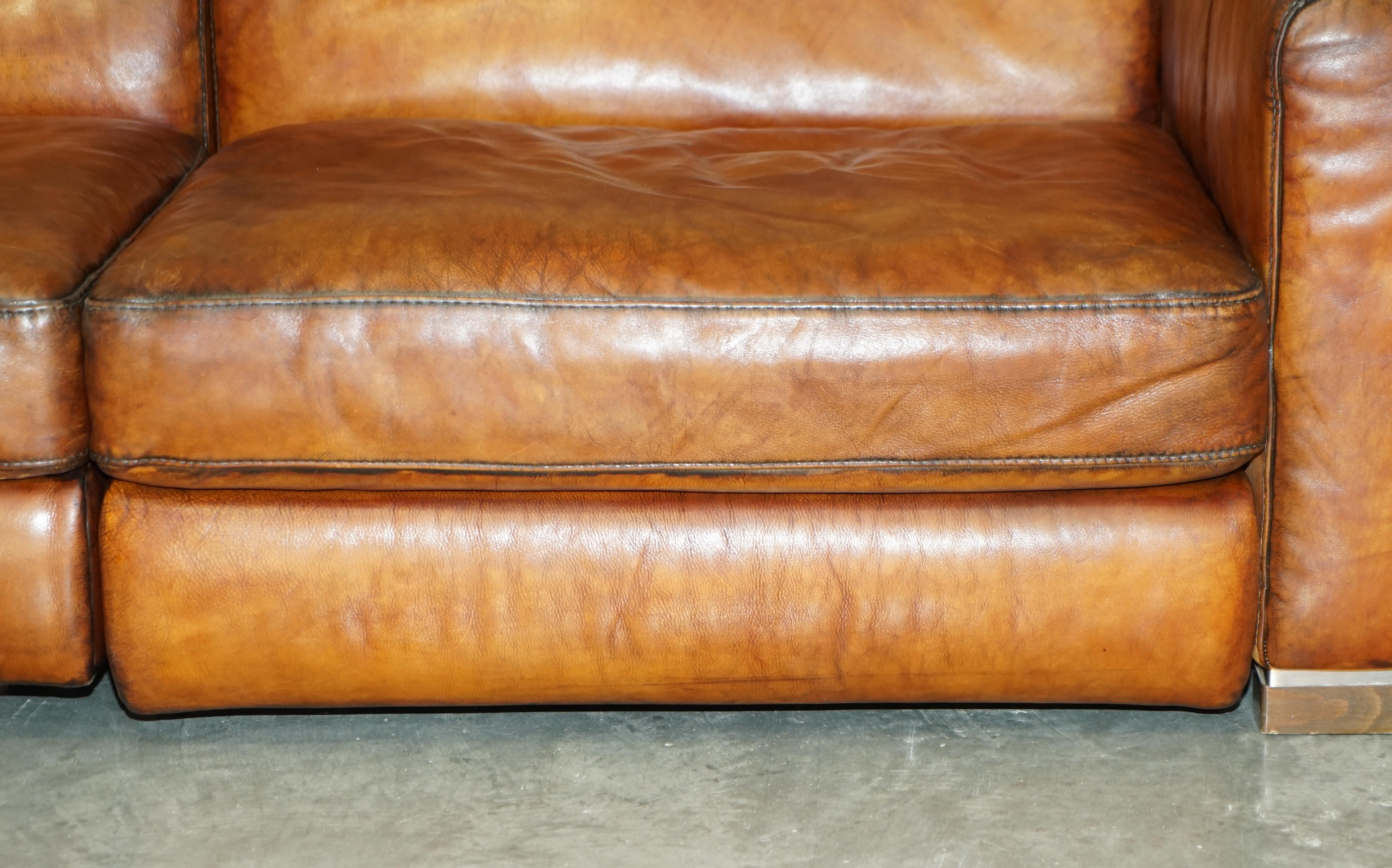 20th Century Natuzzi Roma Cigar Brown Leather Sofa Electric Raising Headrest Part of a Suite For Sale