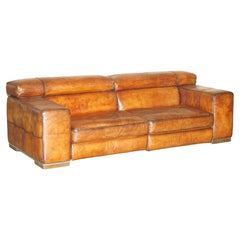 Natuzzi Roma Cigar Brown Leather Sofa Electric Raising Headrest Part of a Suite