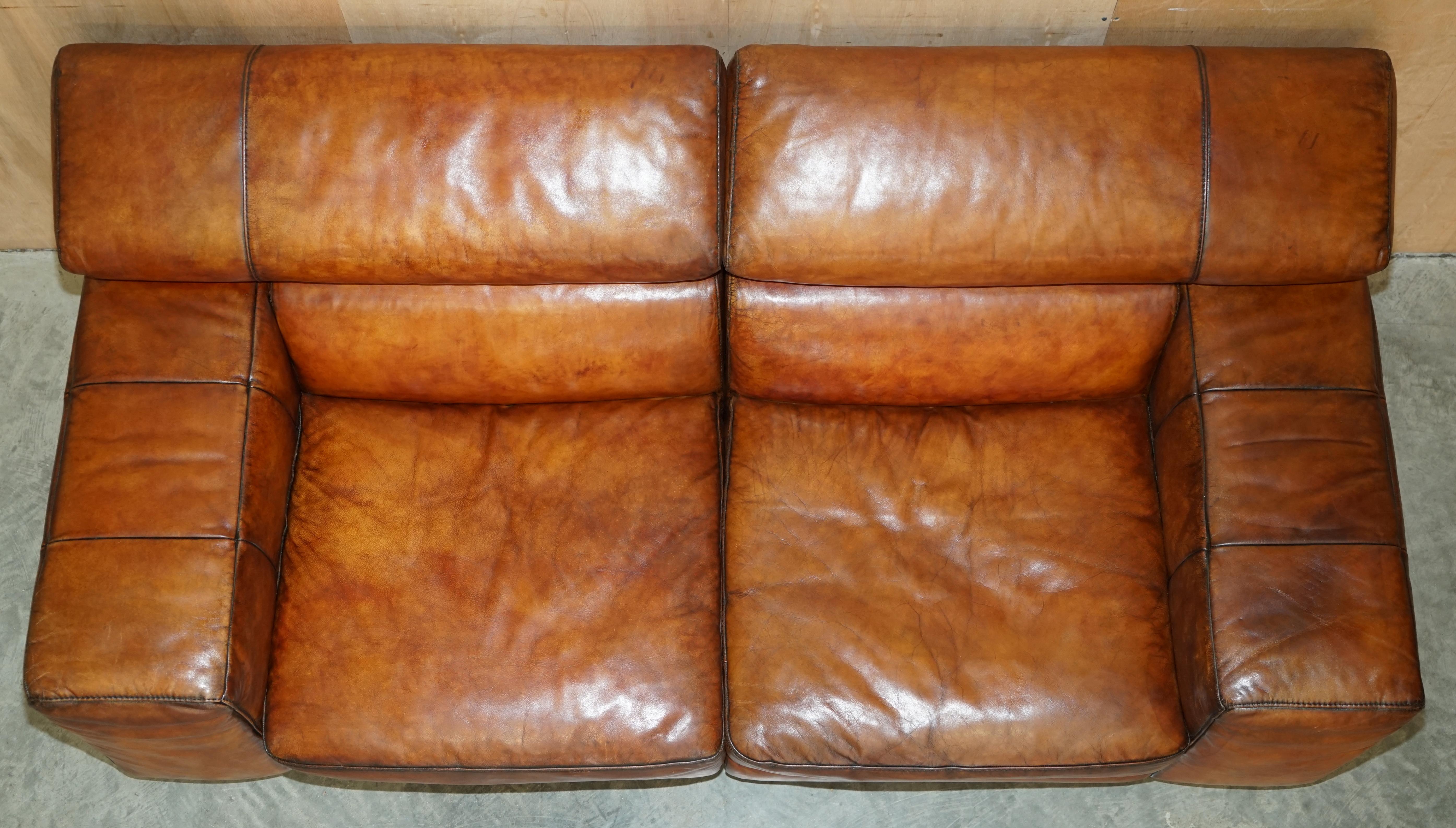 Natuzzi Roma Hand Dyed Cigar Brown Leather Sofa Raising Headrest Part of a Suite For Sale 5