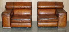 Natuzzi Roma Hand Dyed Cigar Brown Leather Sofa Raising Headrest Part of a Suite
