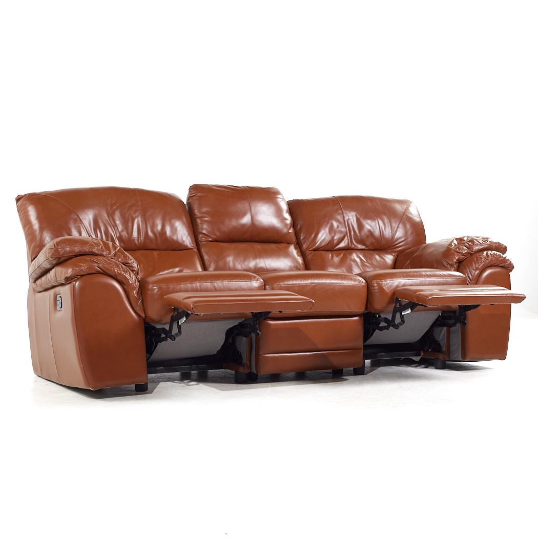 Natuzzi Style Brown Leather Modular Reclining Sofa For Sale 4