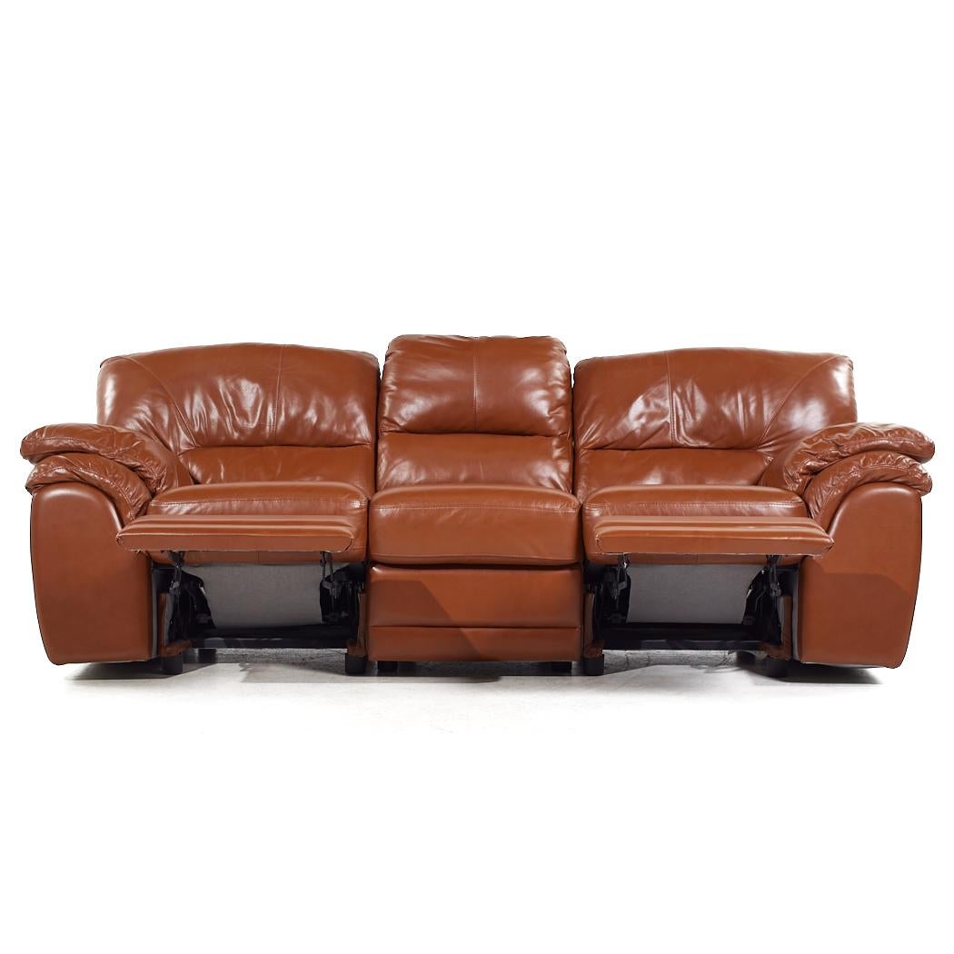 Natuzzi Style Brown Leather Modular Reclining Sofa For Sale 5