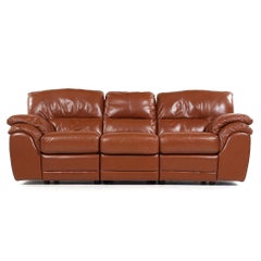 Natuzzi Style Brown Leather Modular Reclining Sofa