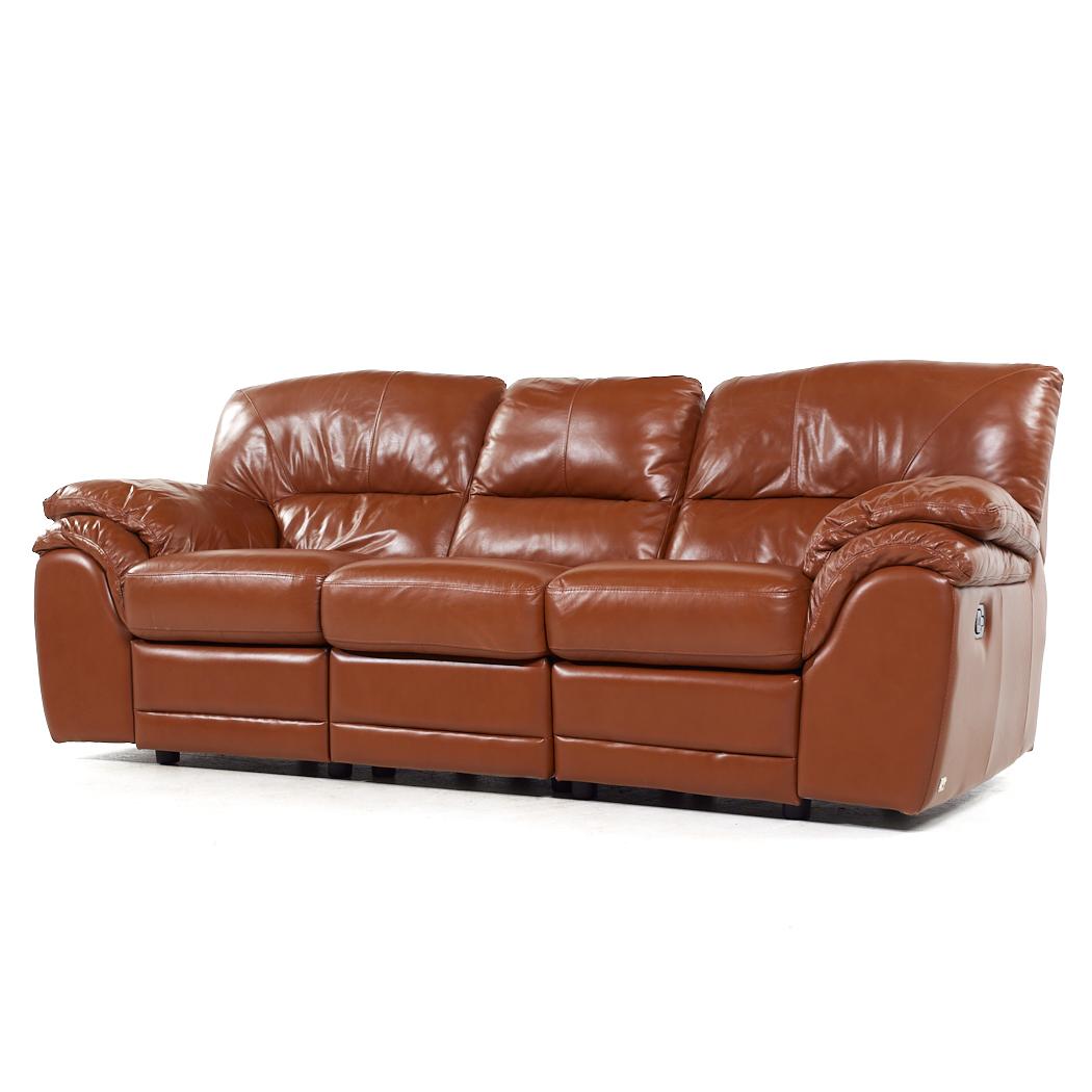 Modern Natuzzi Style Brown Leather Modular Reclining Sofa For Sale