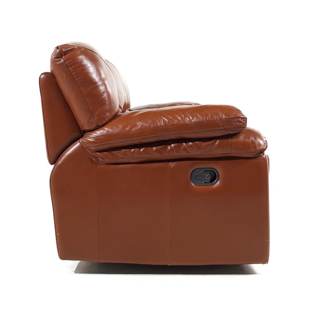 American Natuzzi Style Brown Leather Modular Reclining Sofa For Sale