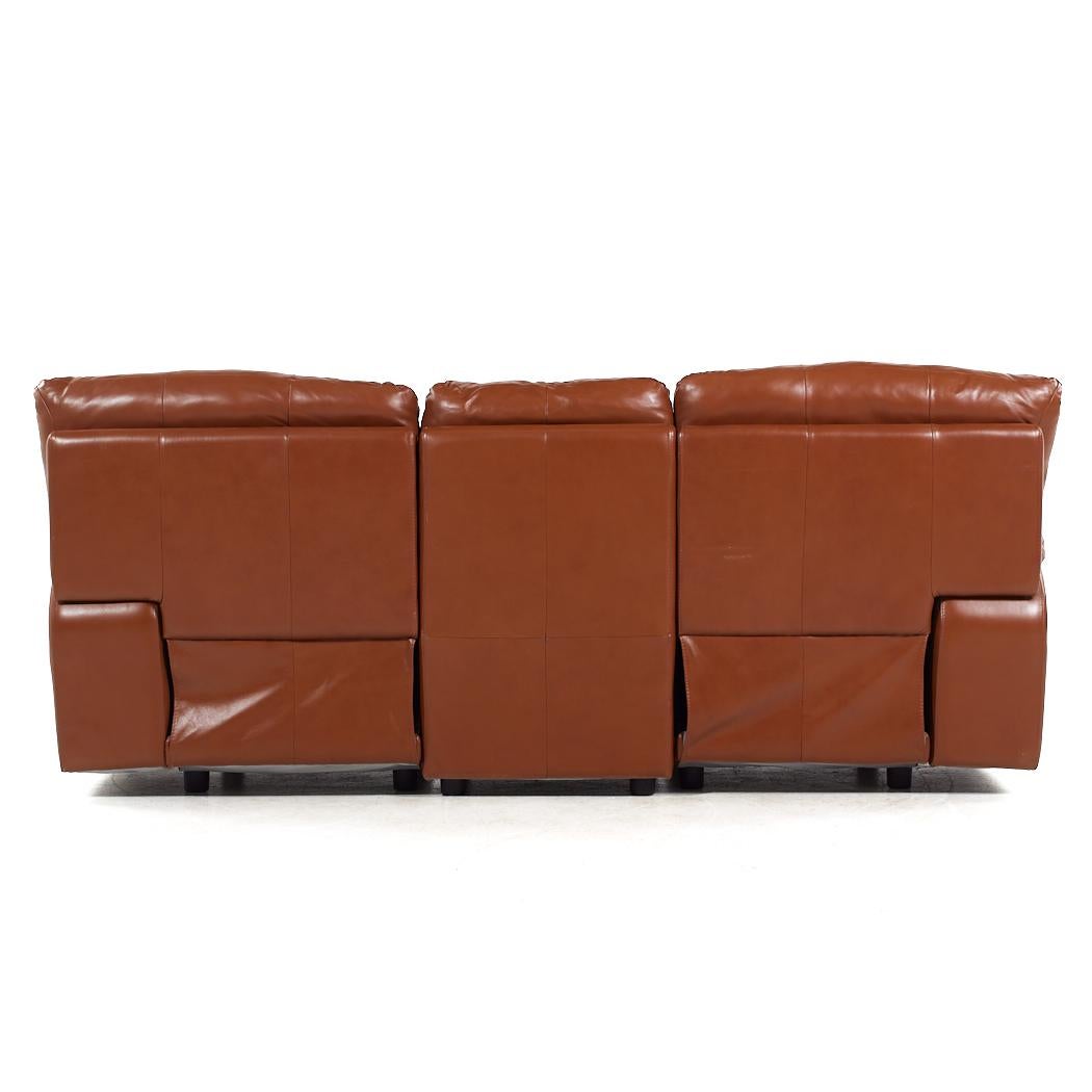 Natuzzi Style Brown Leather Modular Reclining Sofa In Good Condition For Sale In Countryside, IL