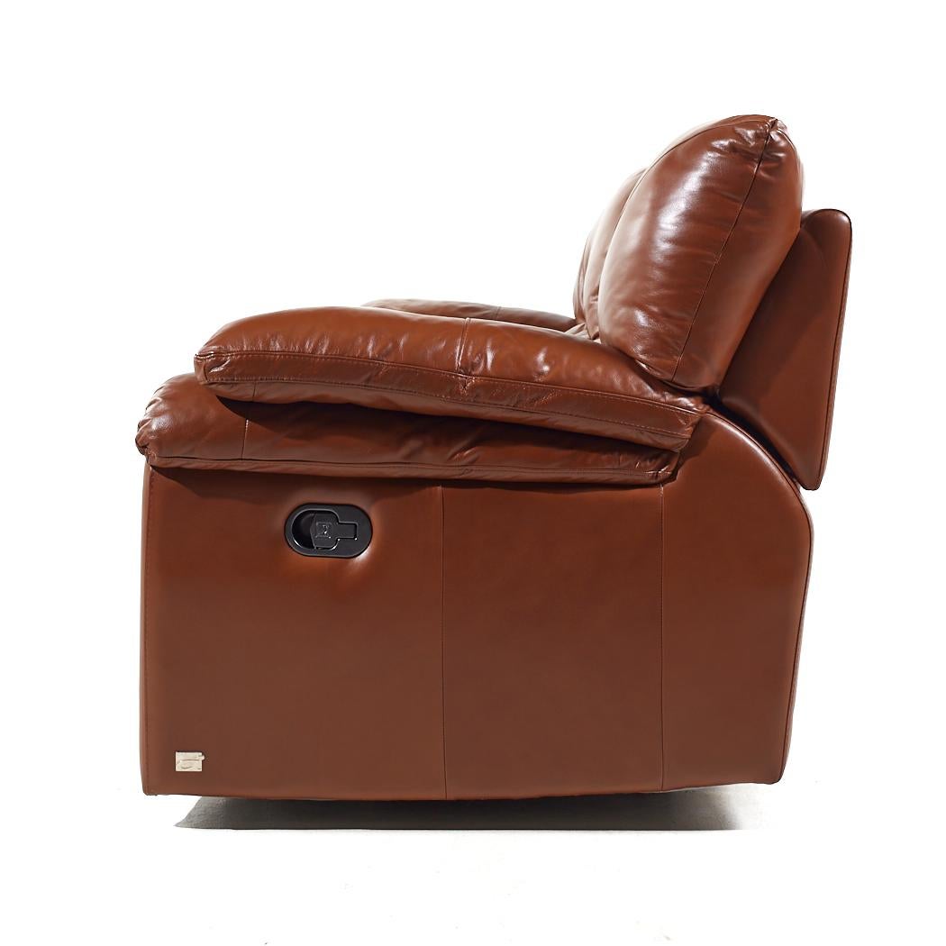 Contemporary Natuzzi Style Brown Leather Modular Reclining Sofa For Sale
