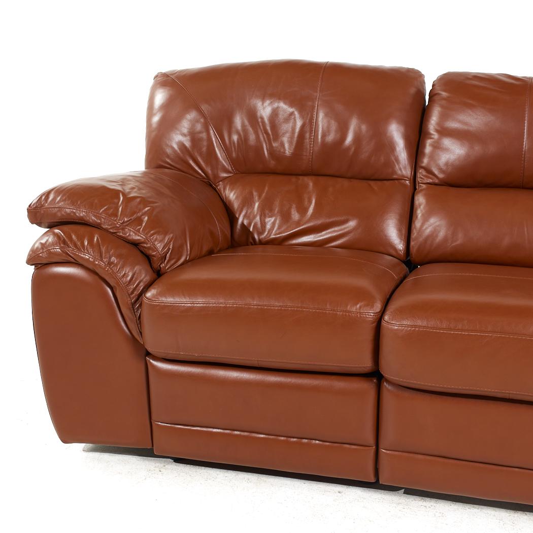 Natuzzi Style Brown Leather Modular Reclining Sofa For Sale 1