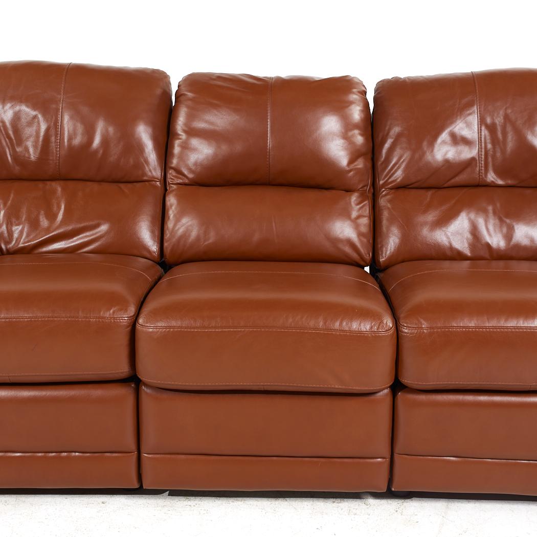 Natuzzi Style Brown Leather Modular Reclining Sofa For Sale 2