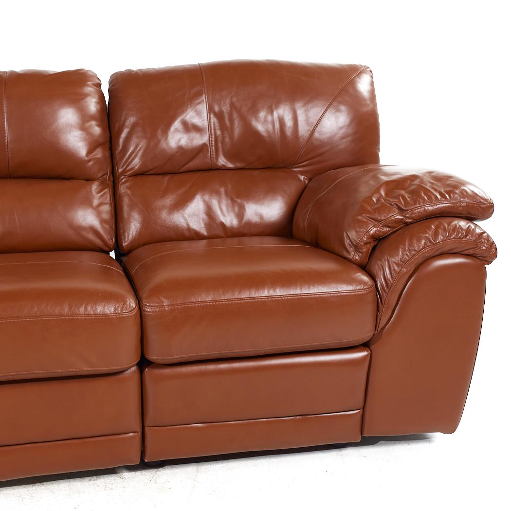 Natuzzi Style Brown Leather Modular Reclining Sofa For Sale 3