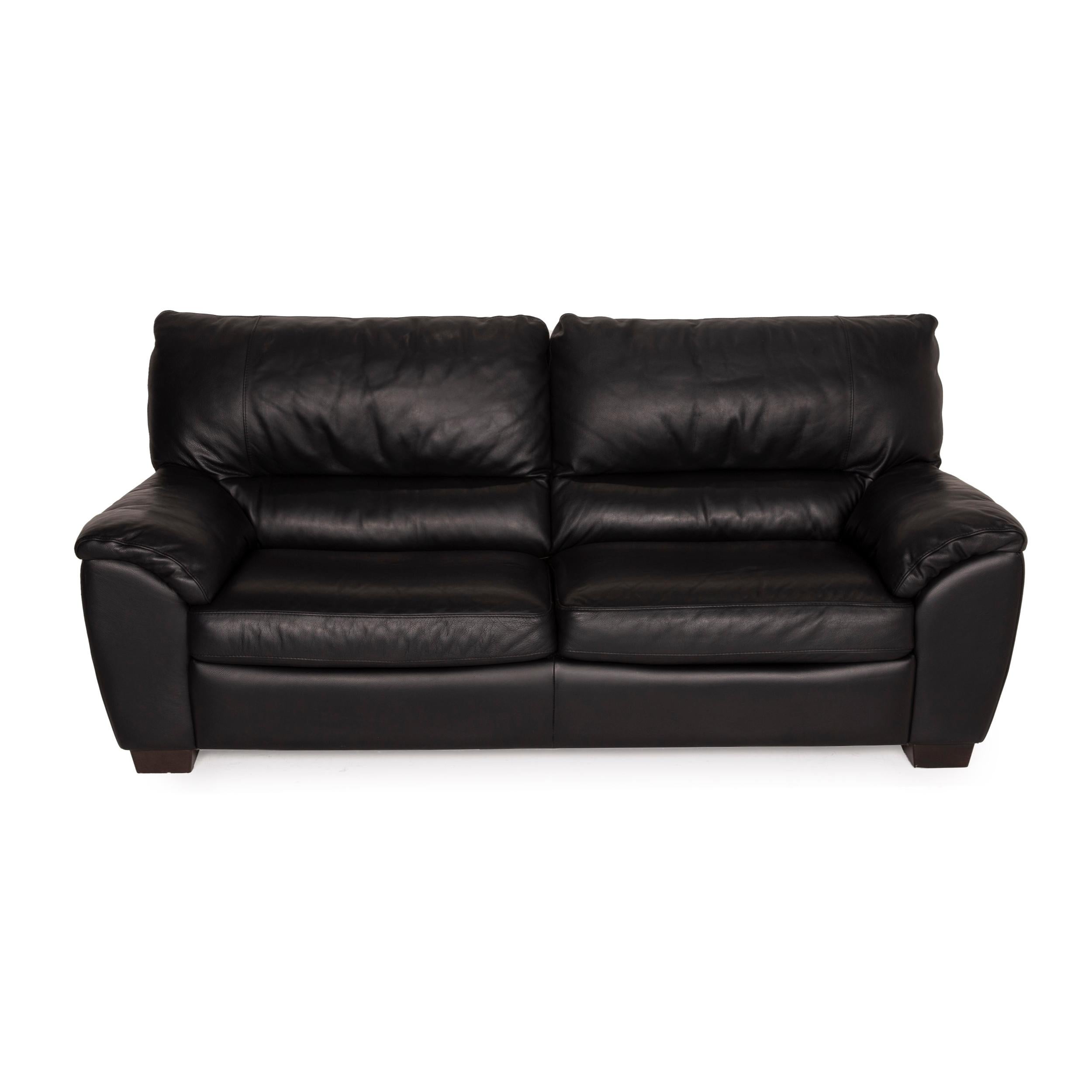 Natuzzi Two-Seater Leather Sofa Black In Good Condition In Cologne, DE