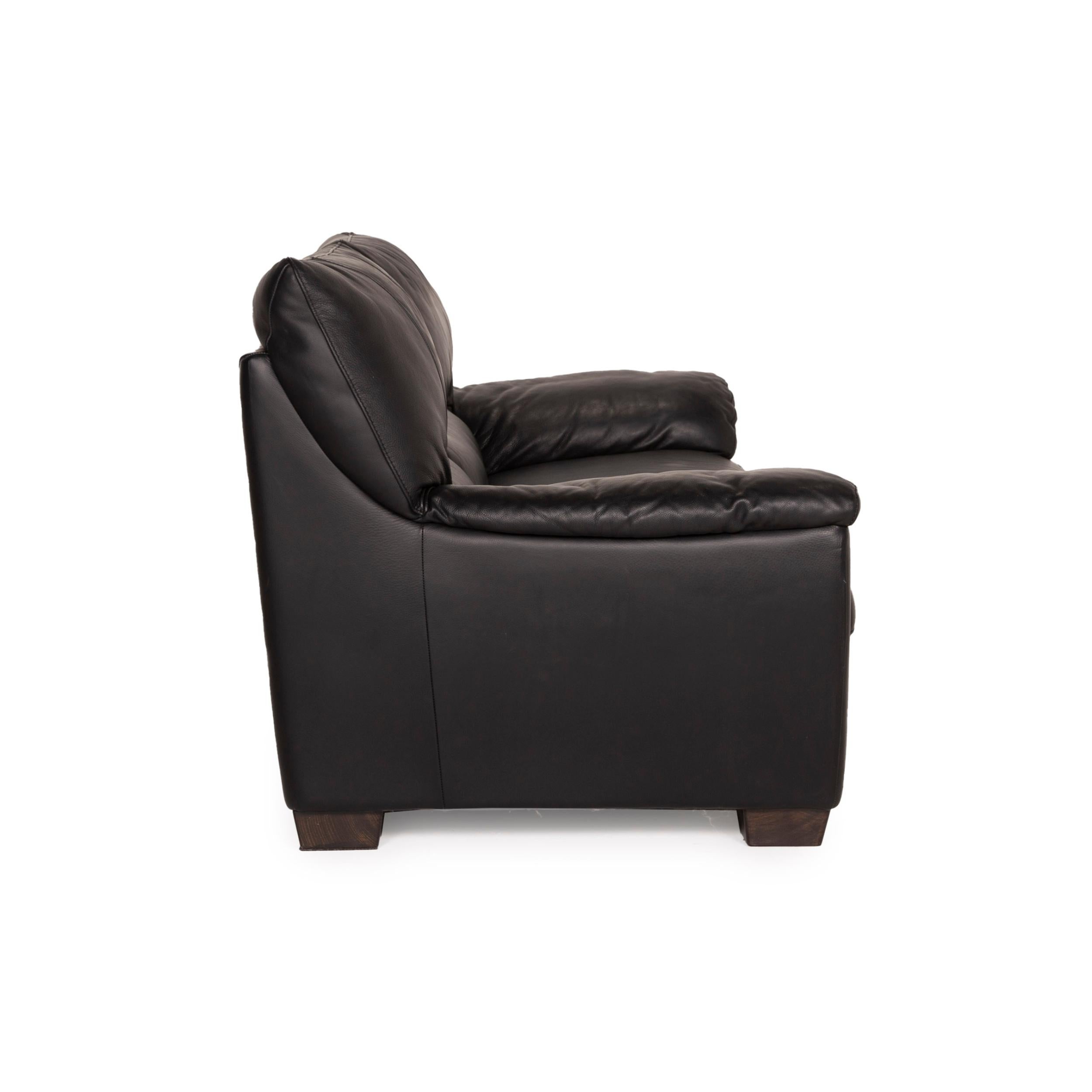 Contemporary Natuzzi Two-Seater Leather Sofa Black