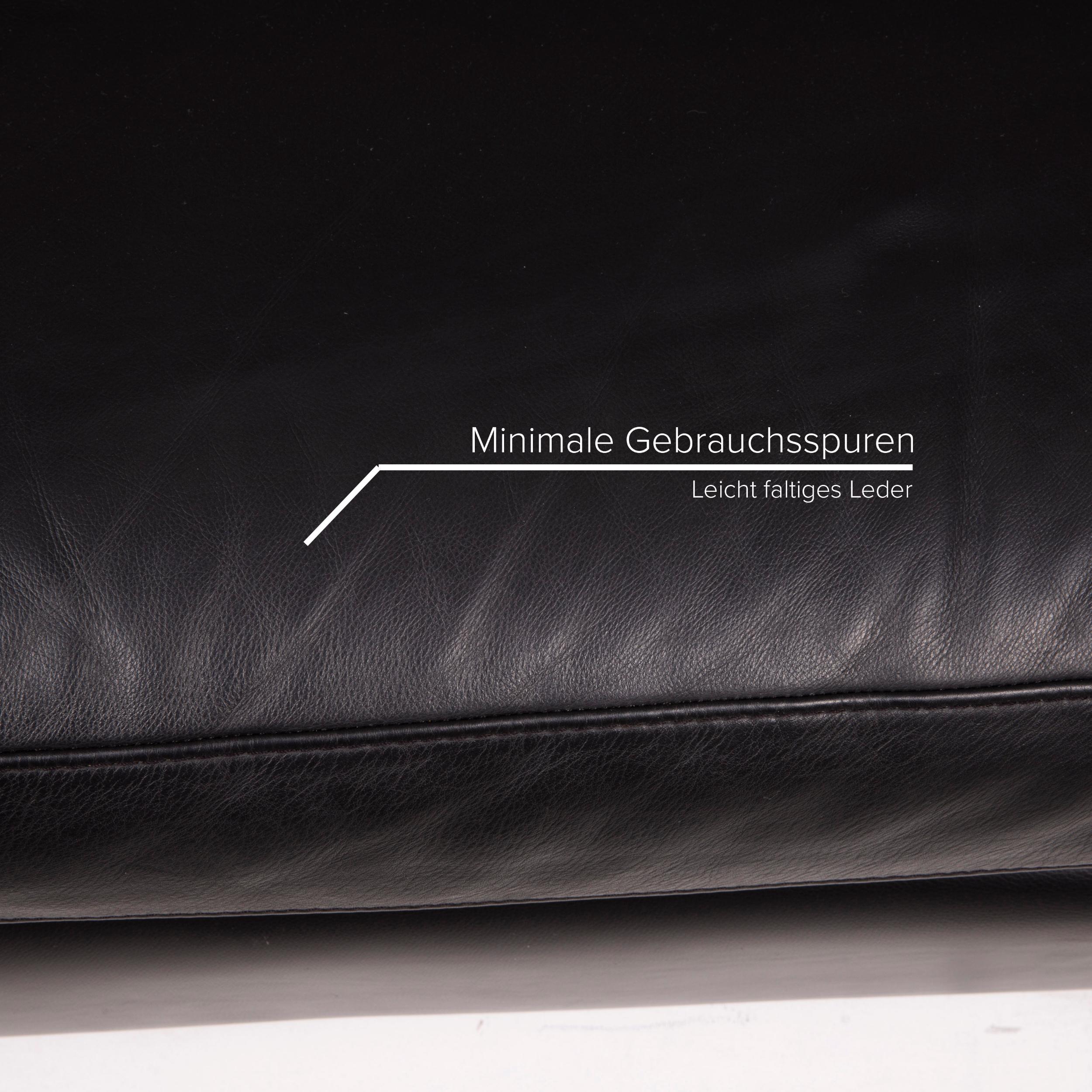 Modern Natuzzi Two-Seater Leather Sofa Set Black 2x Two-Seater