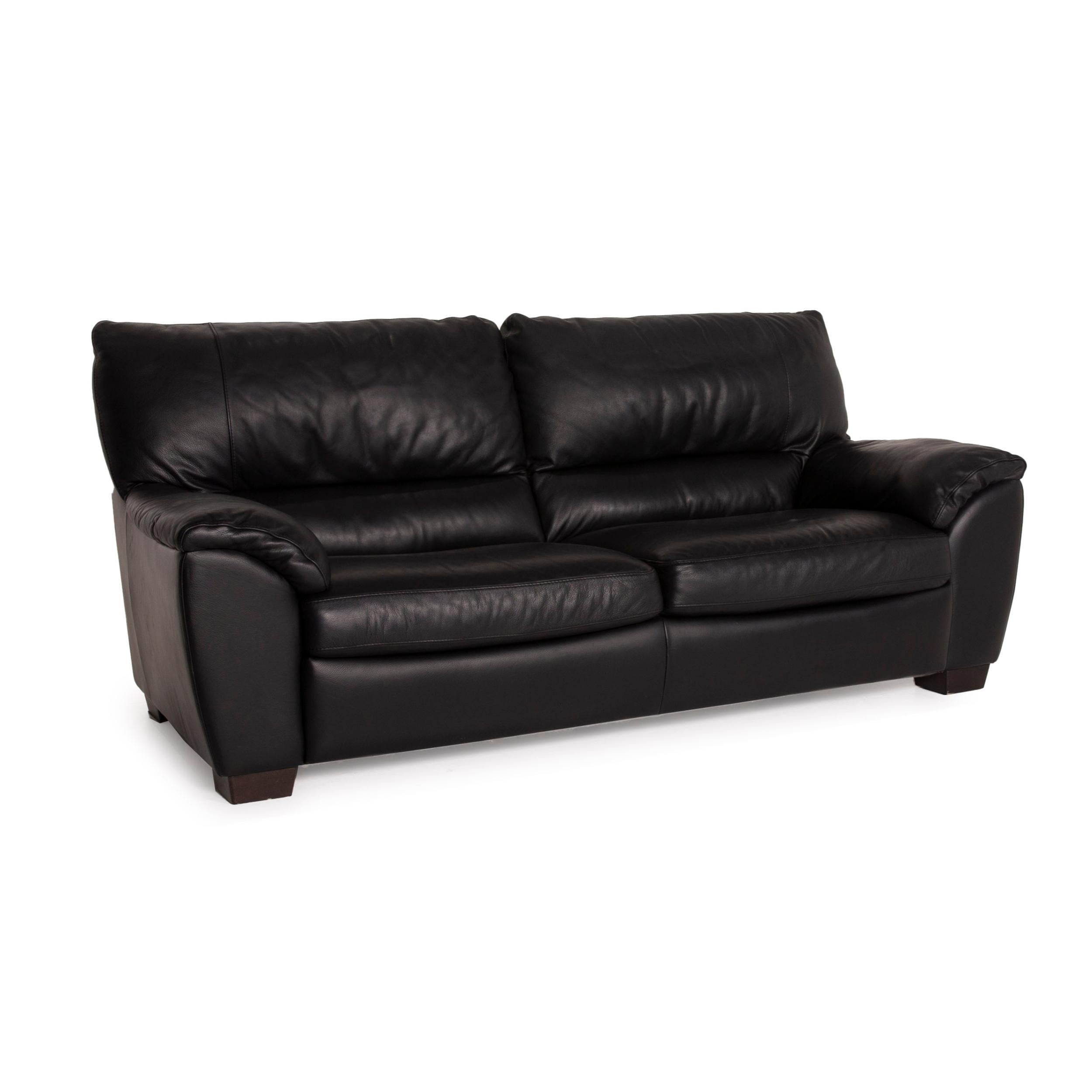 Contemporary Natuzzi Two-Seater Leather Sofa Set Black 2x Two-Seater