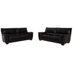 Natuzzi Two-Seater Leather Sofa Set Black 2x Two-Seater
