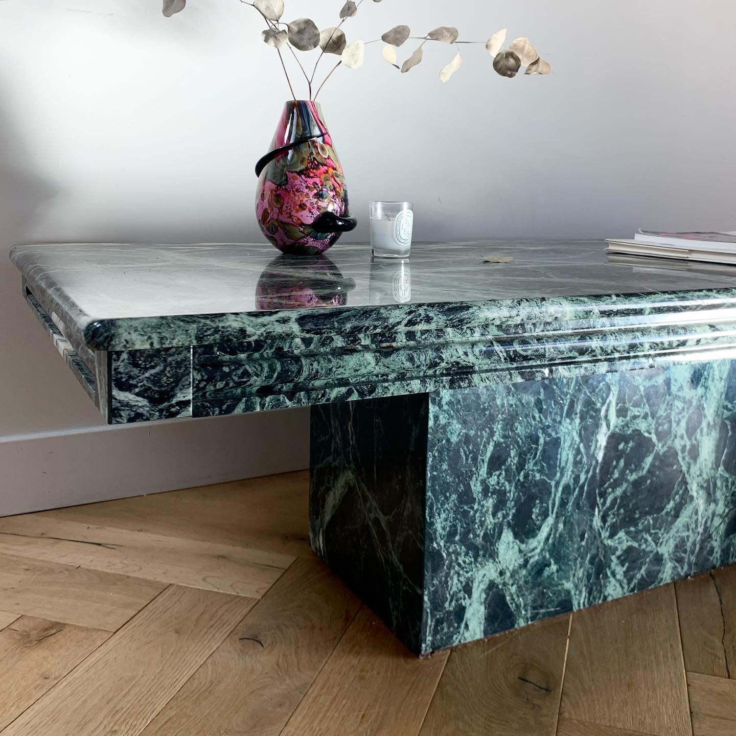 Hand-Crafted Natuzzi Vintage Italian Green Marble Coffee Table, circa 1970s