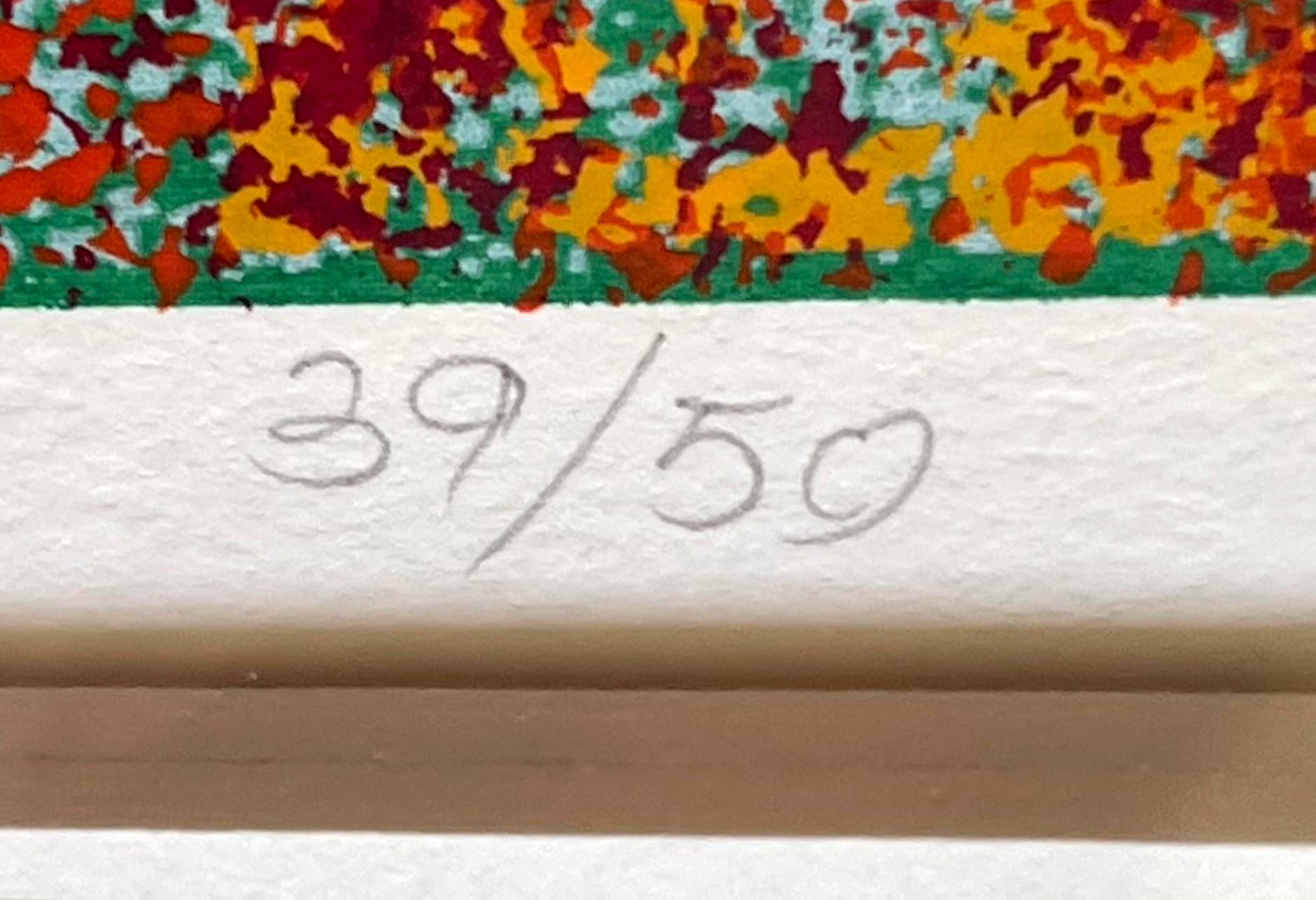 Natvar Bhavsar
Gravure expressionniste abstraite sans titre (signée et numérotée à la main)
Sérigraphie couleur
Signé au crayon, daté et numéroté 39/50 par l'artiste au recto.
Rare estampe de 1970 de l'artiste indien-américain de renommée mondiale,