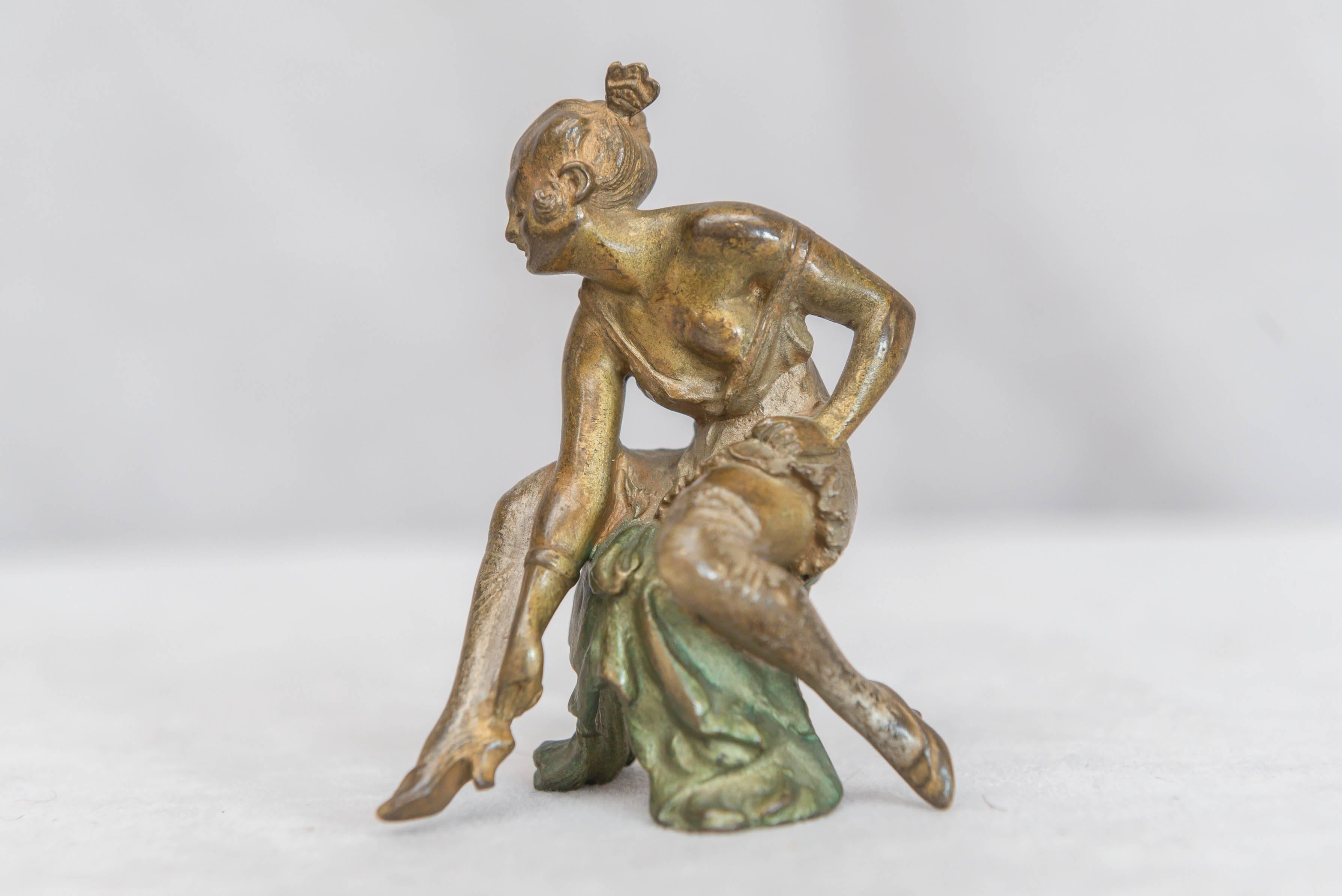 Art Deco Naughty Movable Bronze, Girl on Chair, Austrian