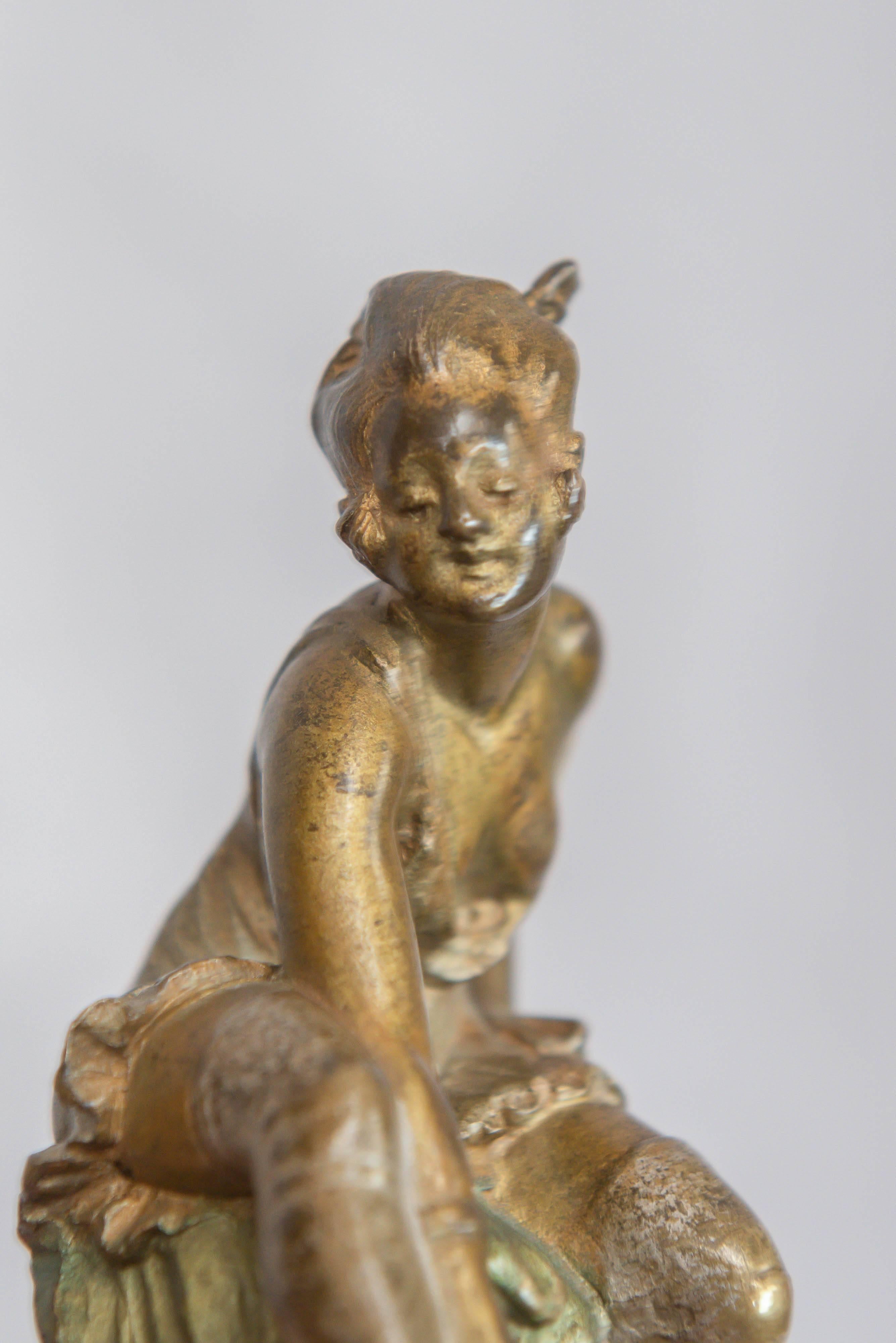 Early 20th Century Naughty Movable Bronze, Girl on Chair, Austrian