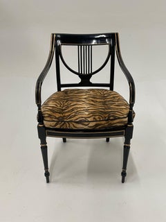 Naughty Sexy Ebonized and Gilt Armchairs Dressed in Vintage Faux Leopard