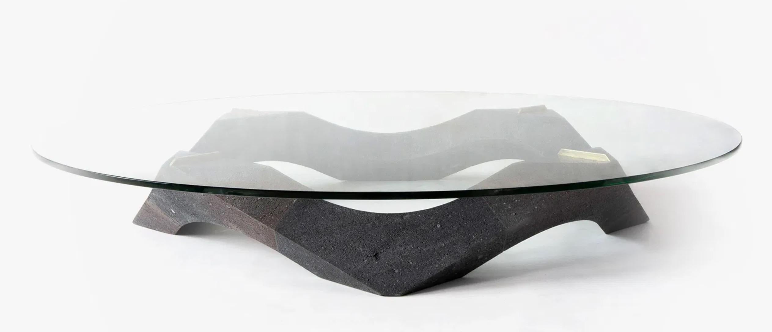 Contemporary Lava Stone and Glass Center Table from Mexico City  For Sale 4