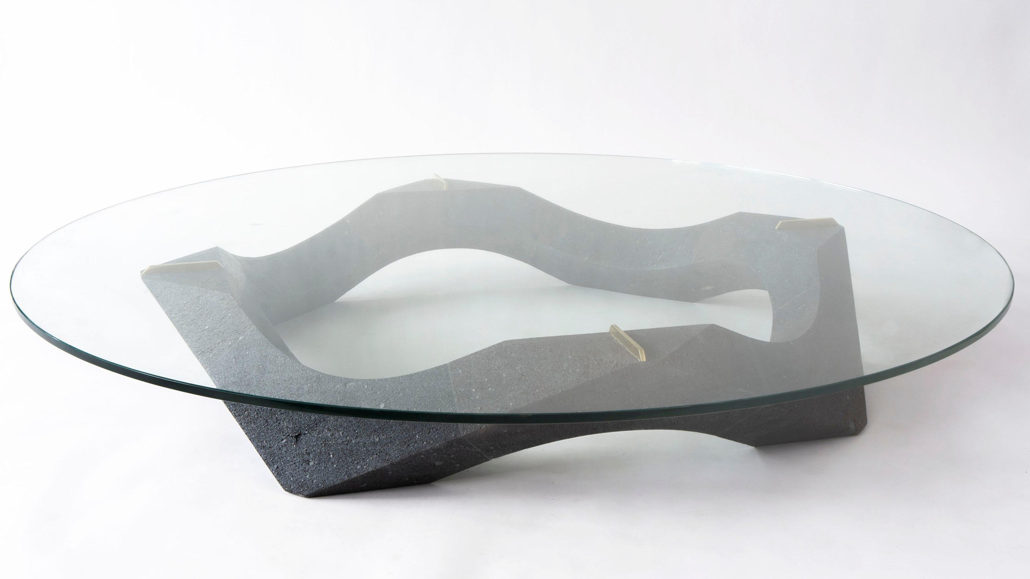 Naui, Sculptural Geometric Mexican Lava Stone Center Table by Pedro Cerisola For Sale 4