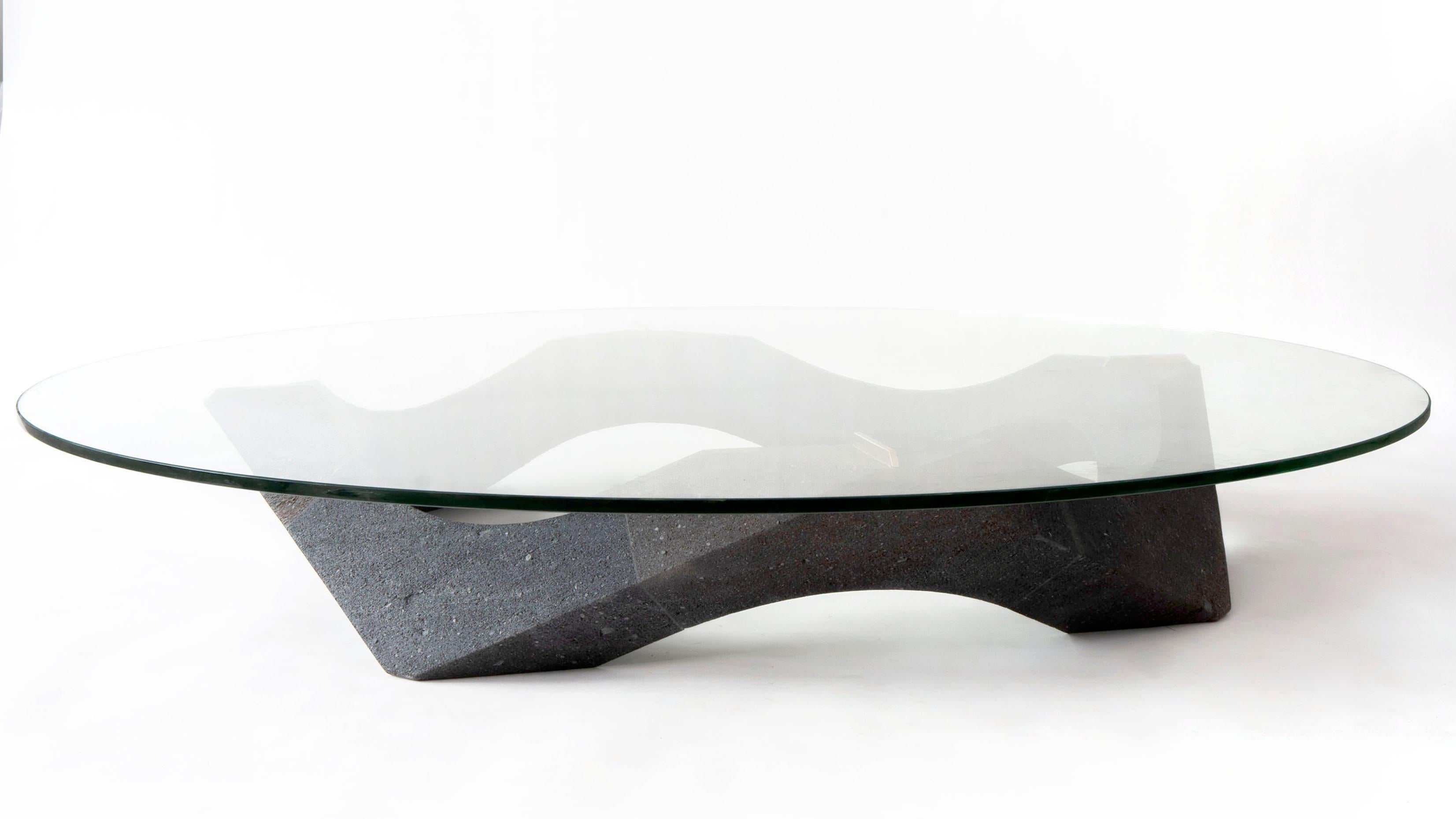 Naui, Sculptural Geometric Mexican Lava Stone Center Table by Pedro Cerisola For Sale 5