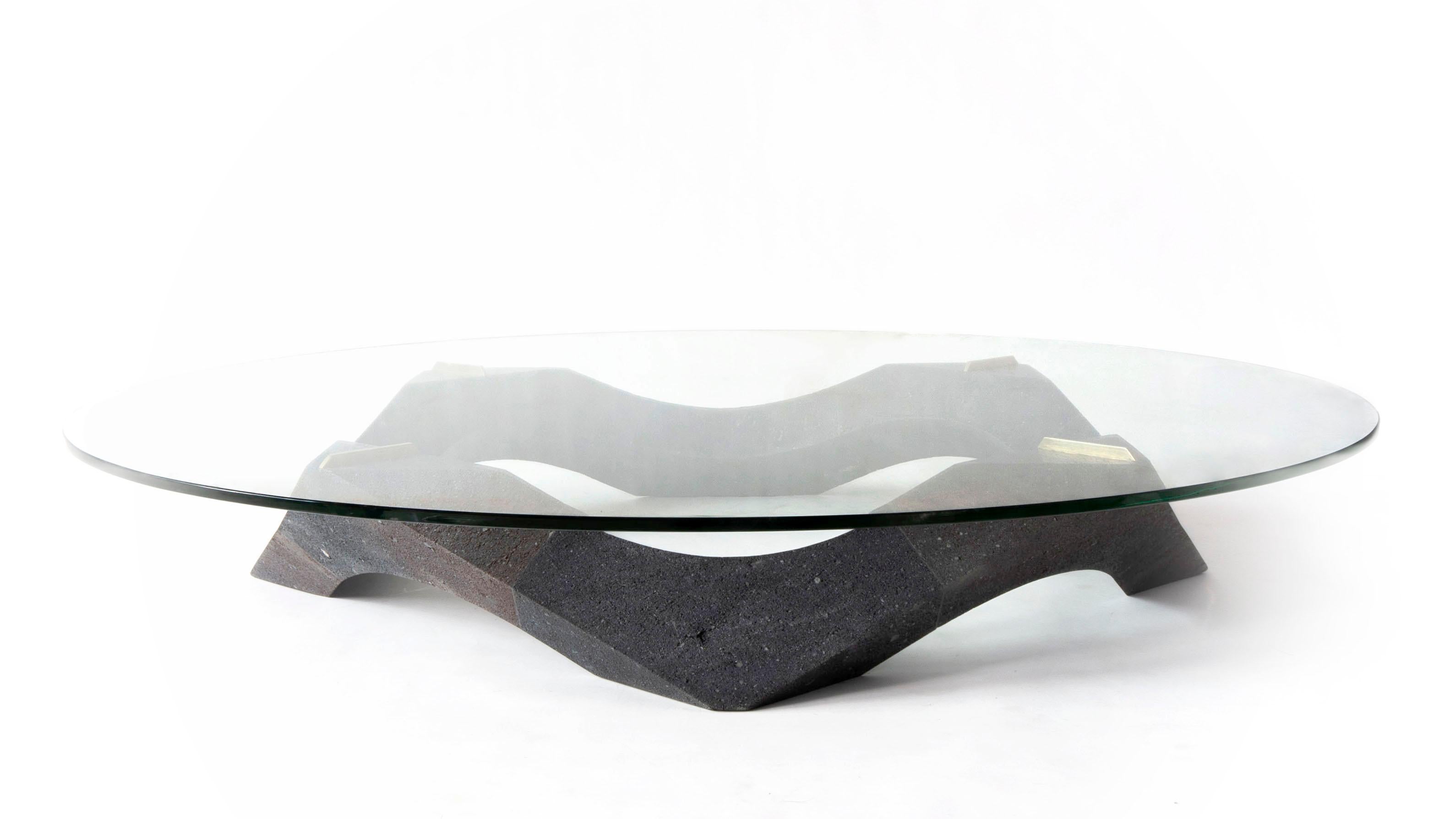 Naui, Sculptural Geometric Mexican Lava Stone Center Table by Pedro Cerisola For Sale 6