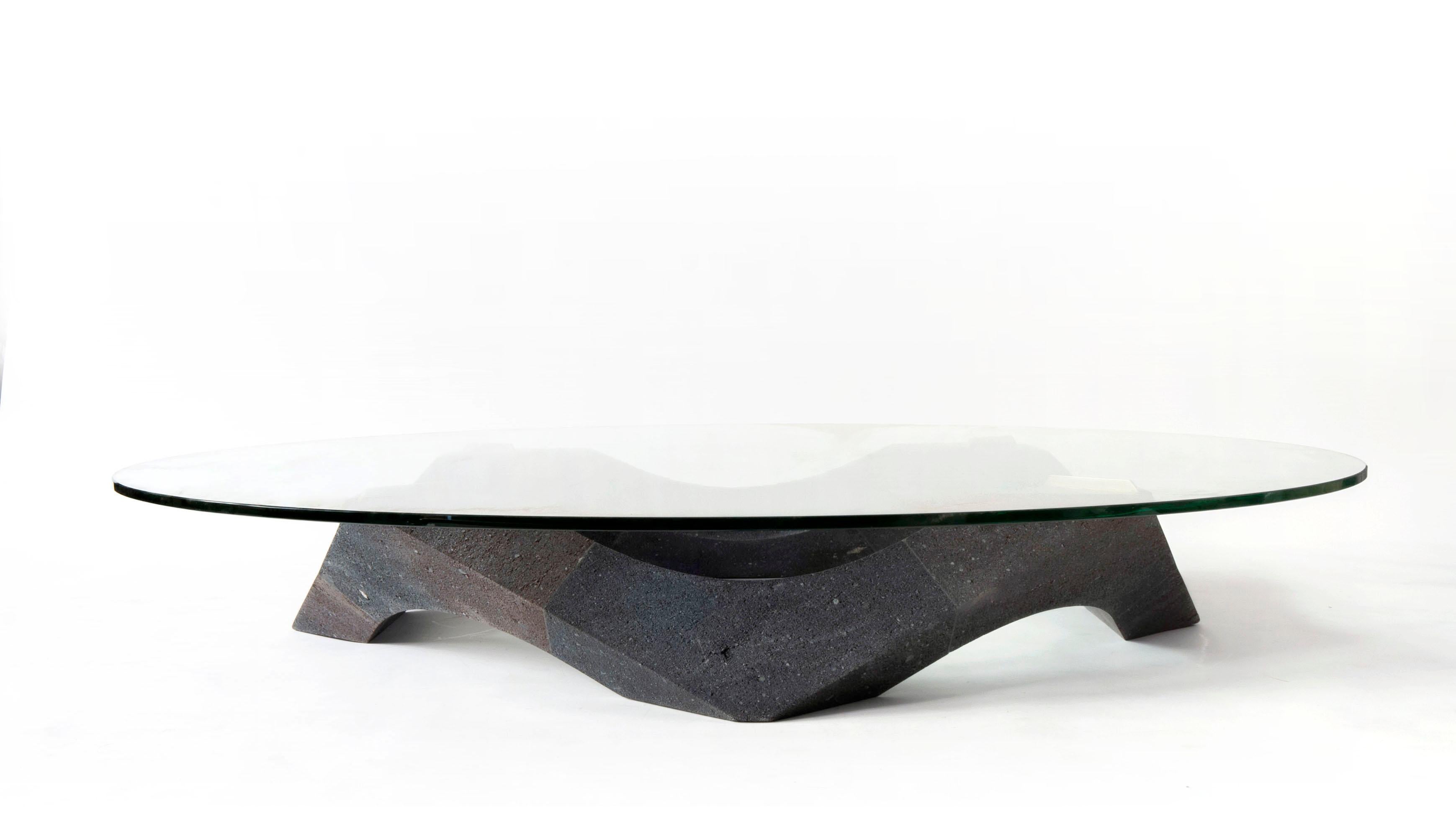 Naui, Sculptural Geometric Mexican Lava Stone Center Table by Pedro Cerisola For Sale 7