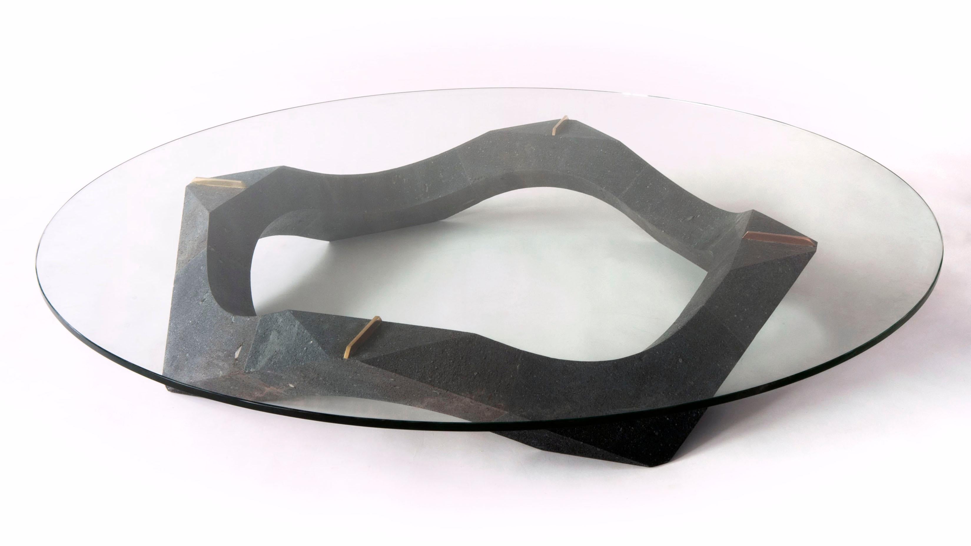 Naui, Sculptural Geometric Mexican Lava Stone Center Table by Pedro Cerisola For Sale 8
