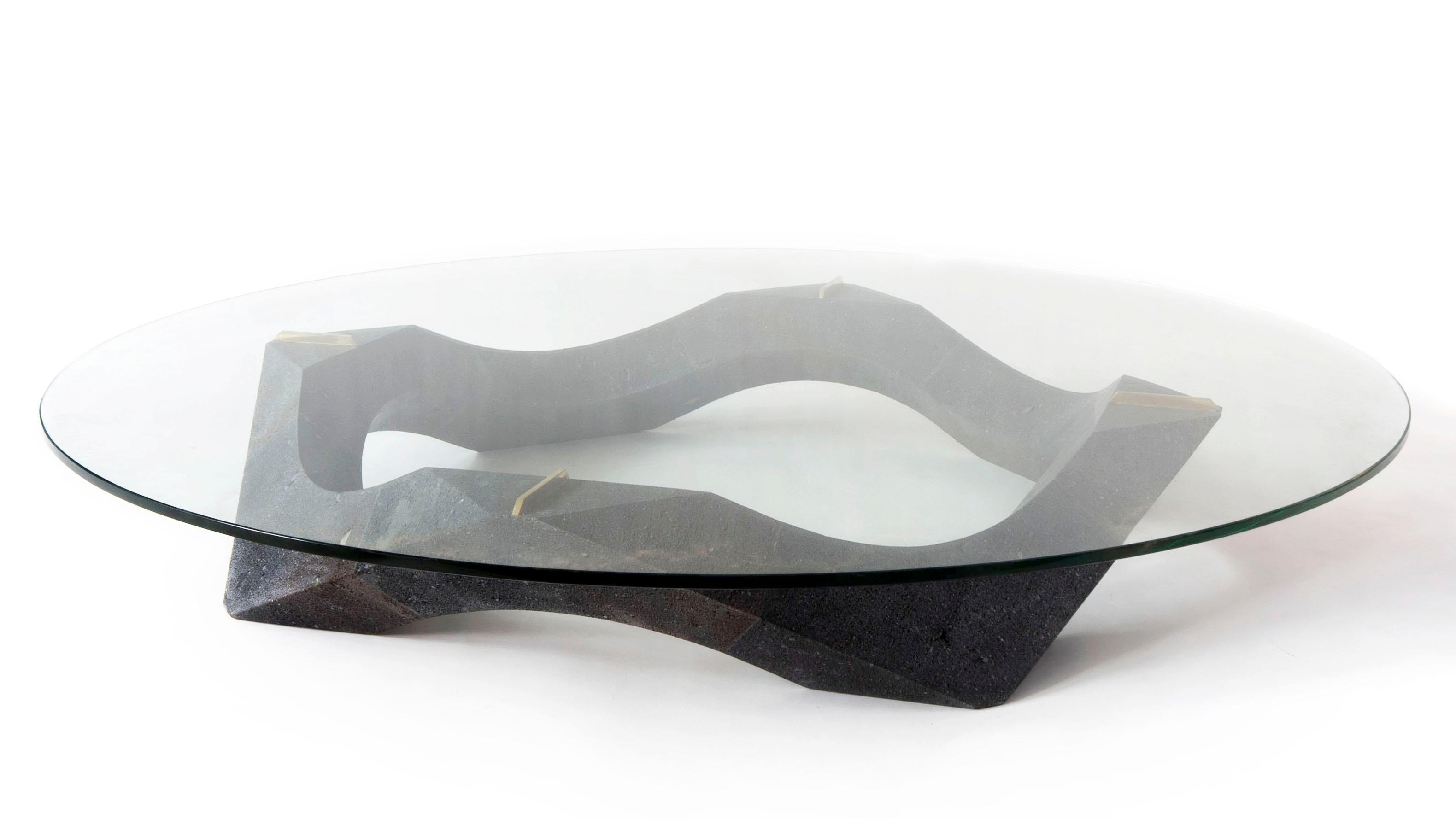 Naui, Sculptural Geometric Mexican Lava Stone Center Table by Pedro Cerisola For Sale 9