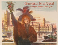 Naulez, Original Railway Poster, Paris London Brighton, Big Ben Westminster 1904
