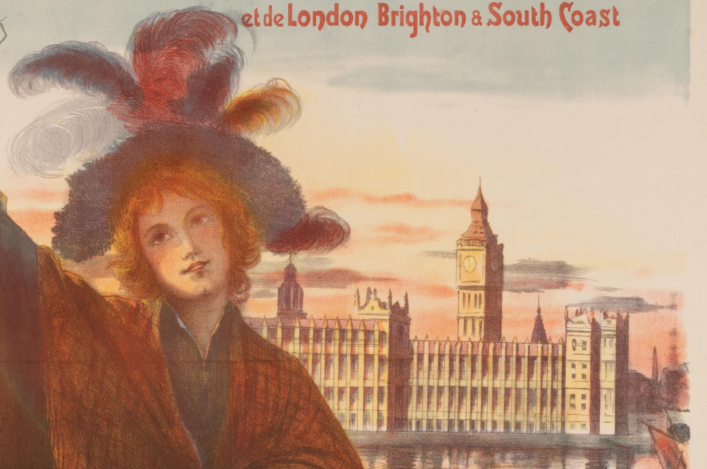 Naulez, Original Railway Poster, Paris London Brighton, Big Ben Westminster 1904 In Good Condition For Sale In SAINT-OUEN-SUR-SEINE, FR