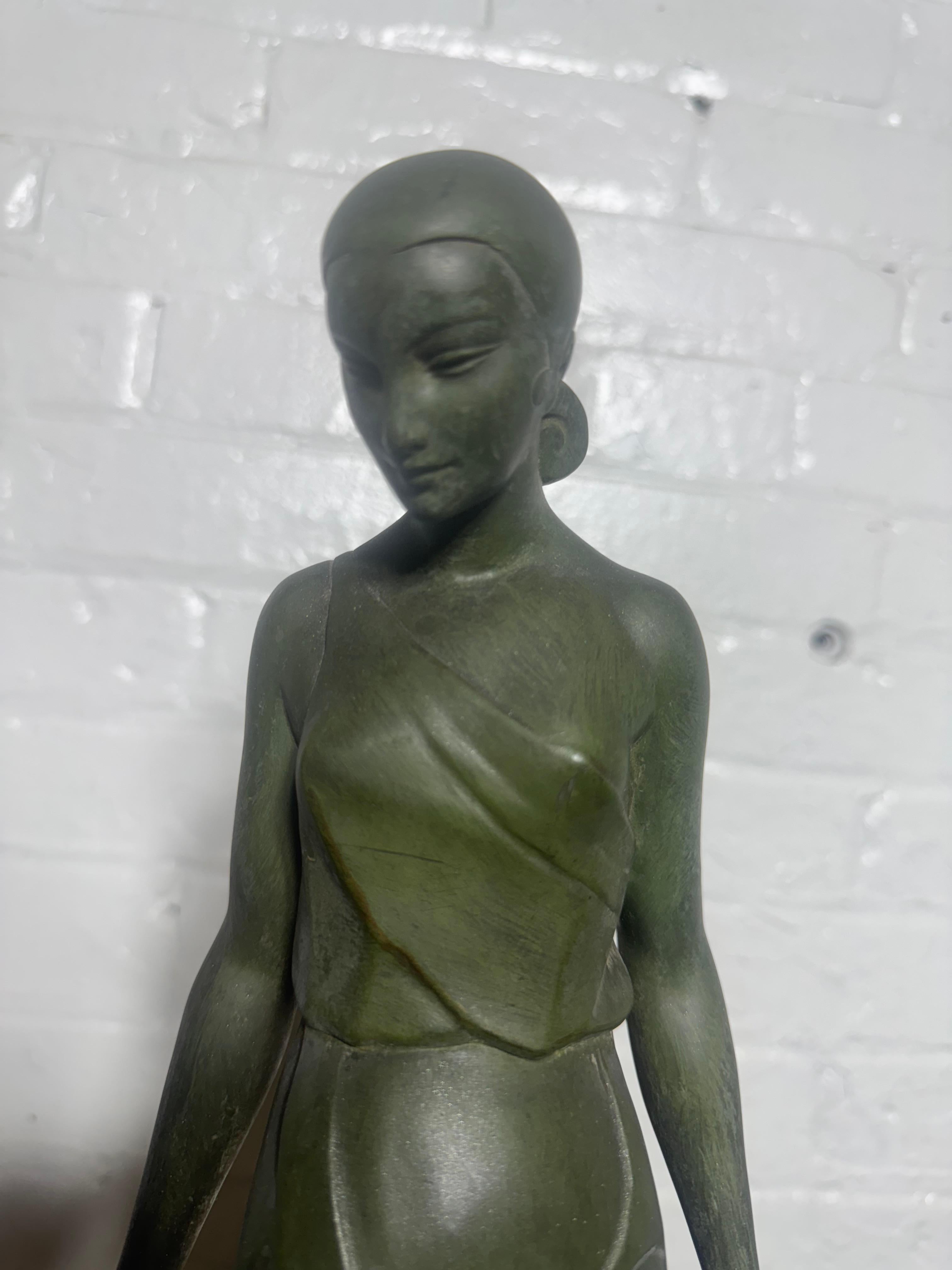 Nausicaa Art Deco Lamp Lady at a Fountain by Fayral for Max Le Verrier For Sale 5
