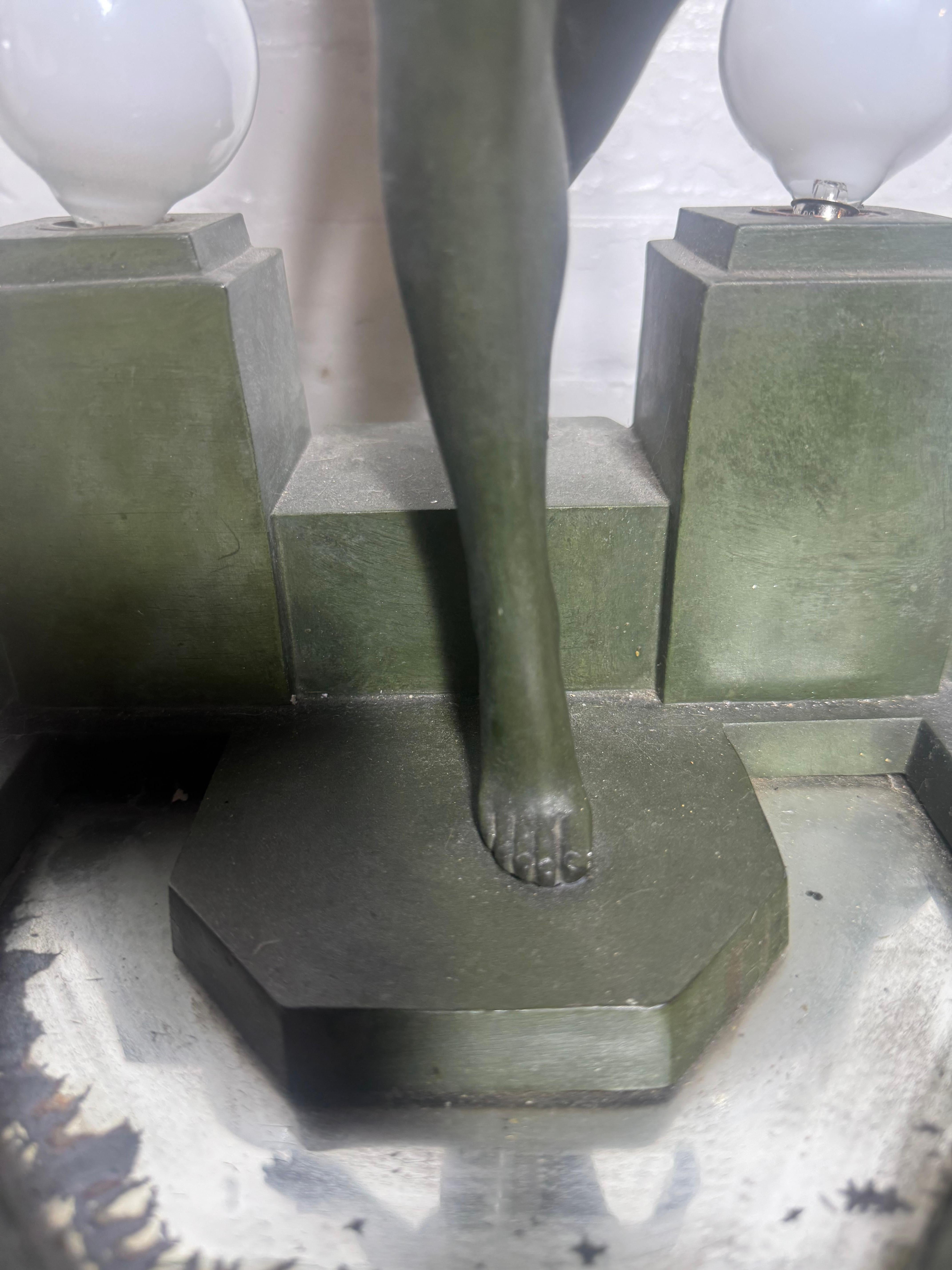 Nausicaa Art Deco Lamp Lady at a Fountain by Fayral for Max Le Verrier For Sale 6