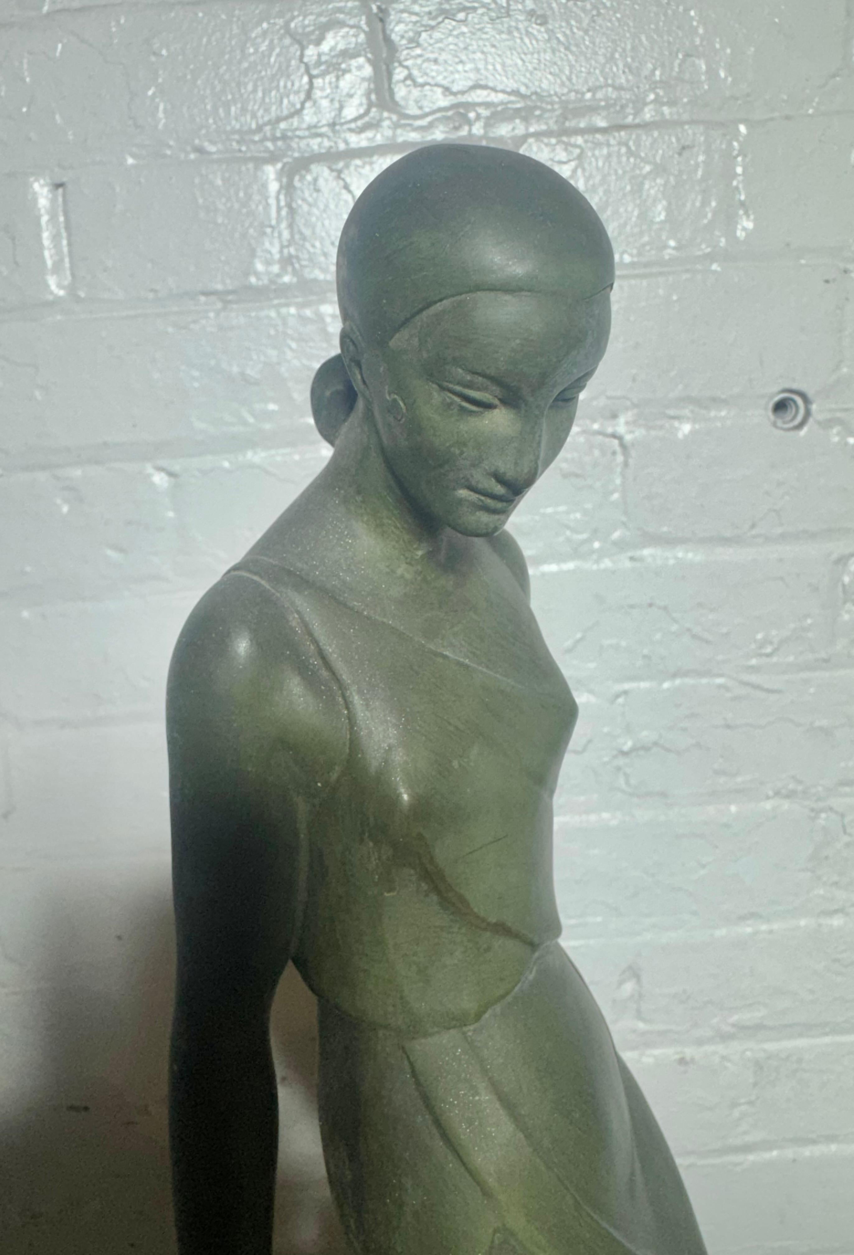 Nausicaa Art Deco Lamp Lady at a Fountain by Fayral for Max Le Verrier For Sale 7