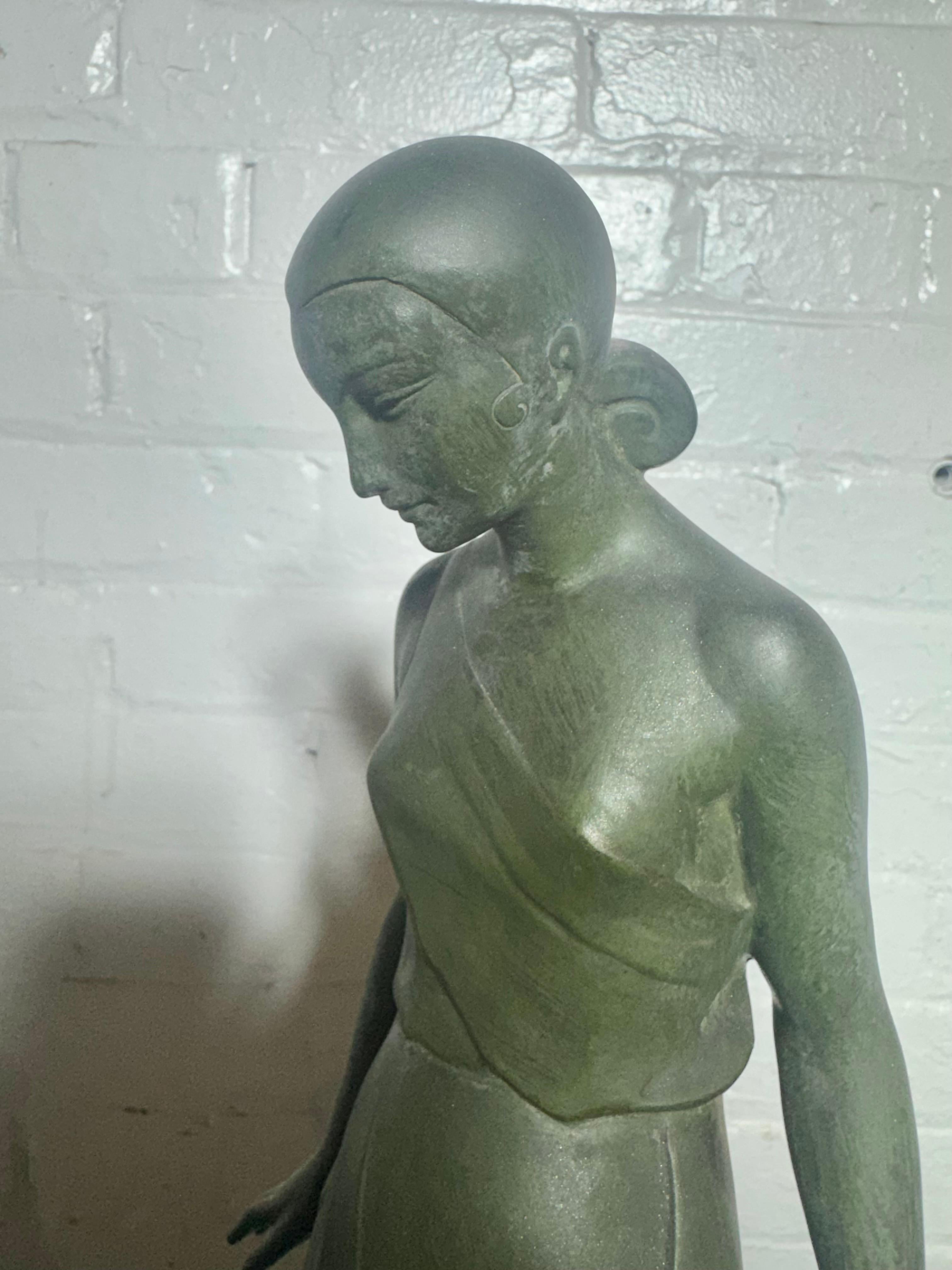 Nausicaa Art Deco Lamp Lady at a Fountain by Fayral for Max Le Verrier For Sale 8
