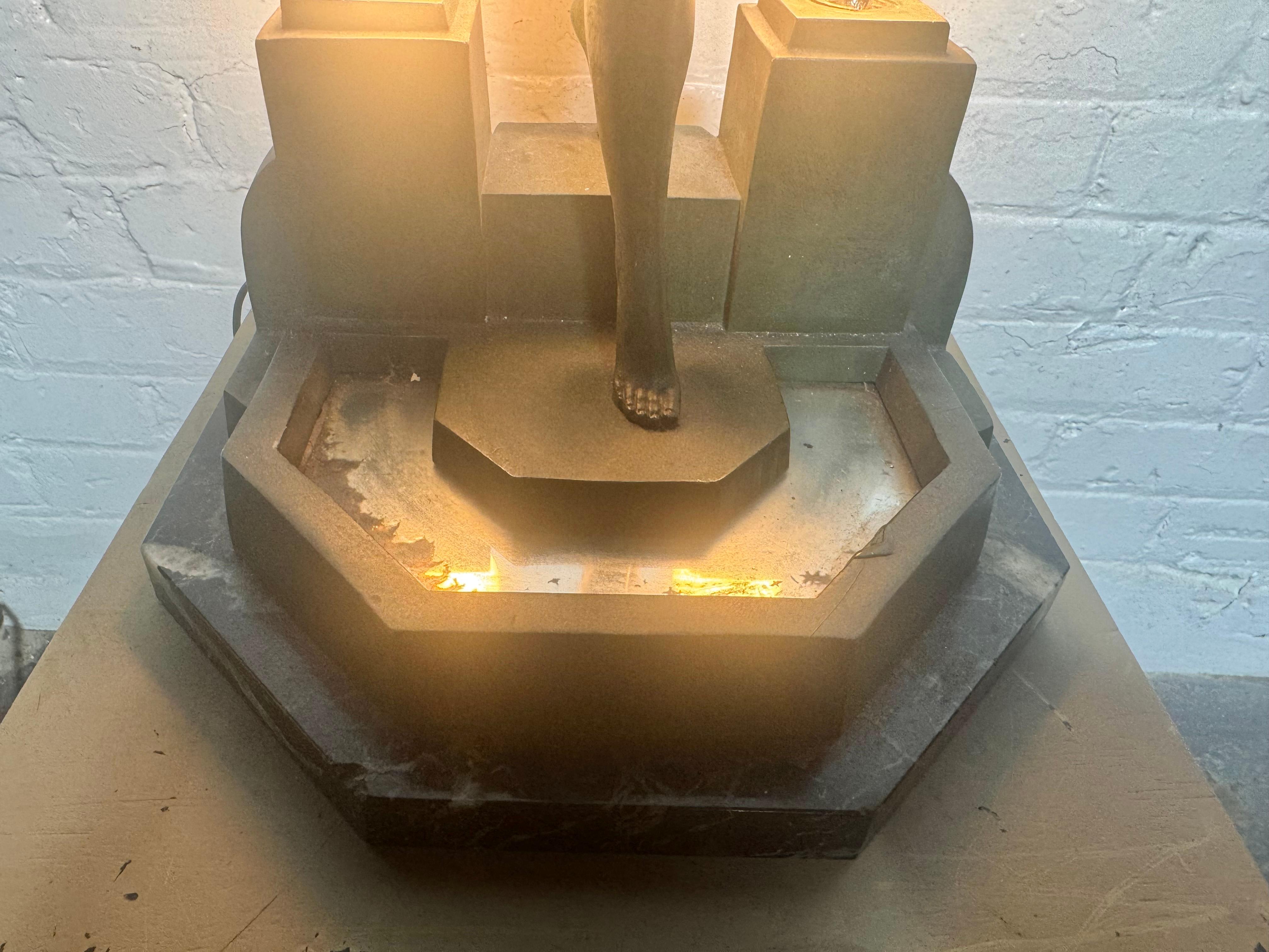 Nausicaa Art Deco Lamp Lady at a Fountain by Fayral for Max Le Verrier In Good Condition For Sale In Buffalo, NY