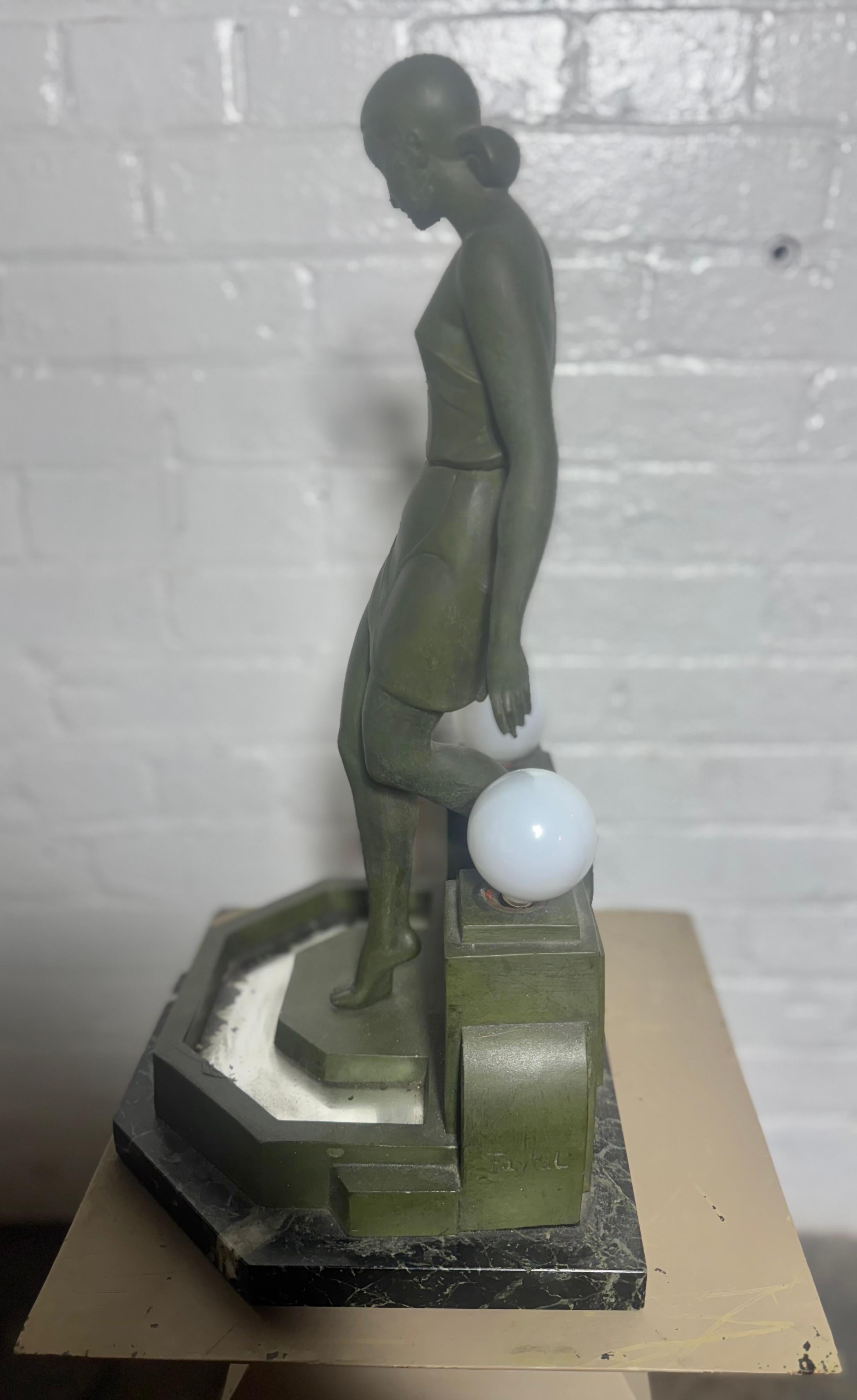 Nausicaa Art Deco Lamp Lady at a Fountain by Fayral for Max Le Verrier For Sale 2