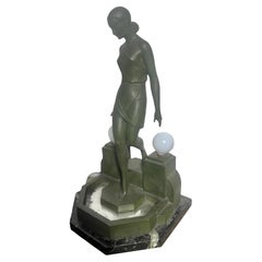 Nausicaa Art Deco Lamp Lady at a Fountain by Fayral for Max Le Verrier