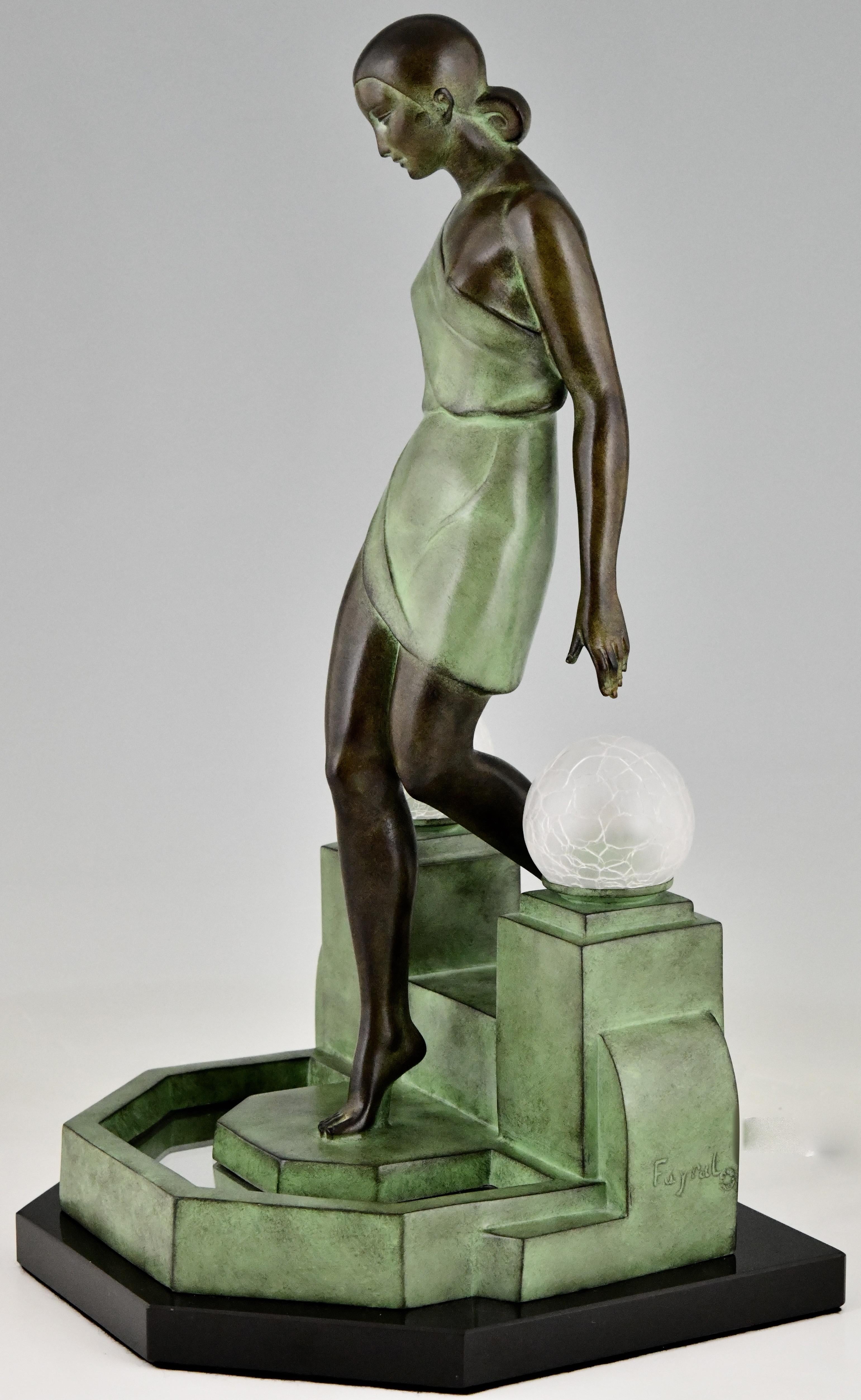 Nausicaa Art Deco Style Lamp Lady at a Fountain by Fayral for Max Le Verrier In New Condition In Antwerp, BE