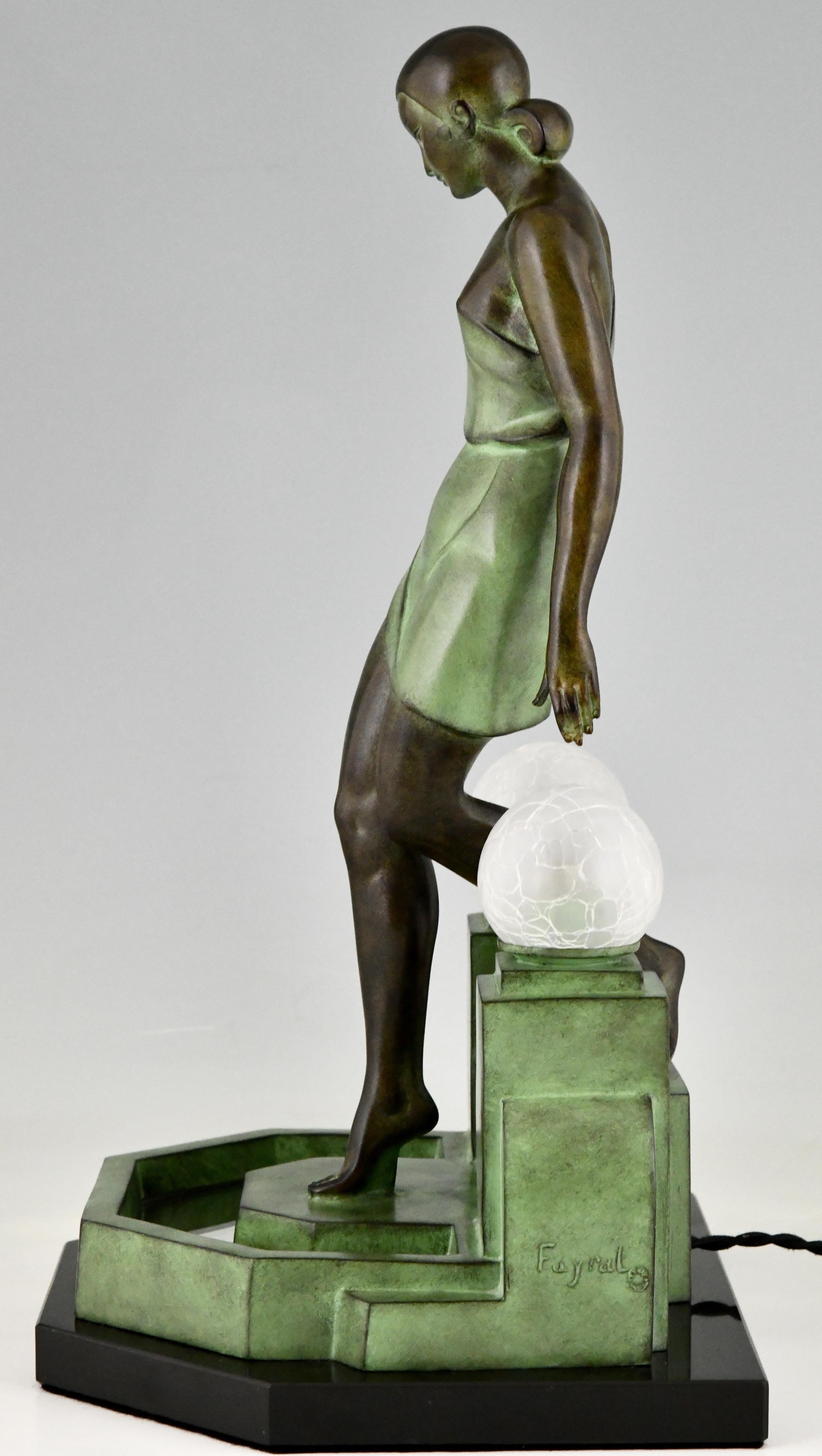 Contemporary Nausicaa Art Deco Style Lamp Lady at a Fountain by Fayral for Max Le Verrier