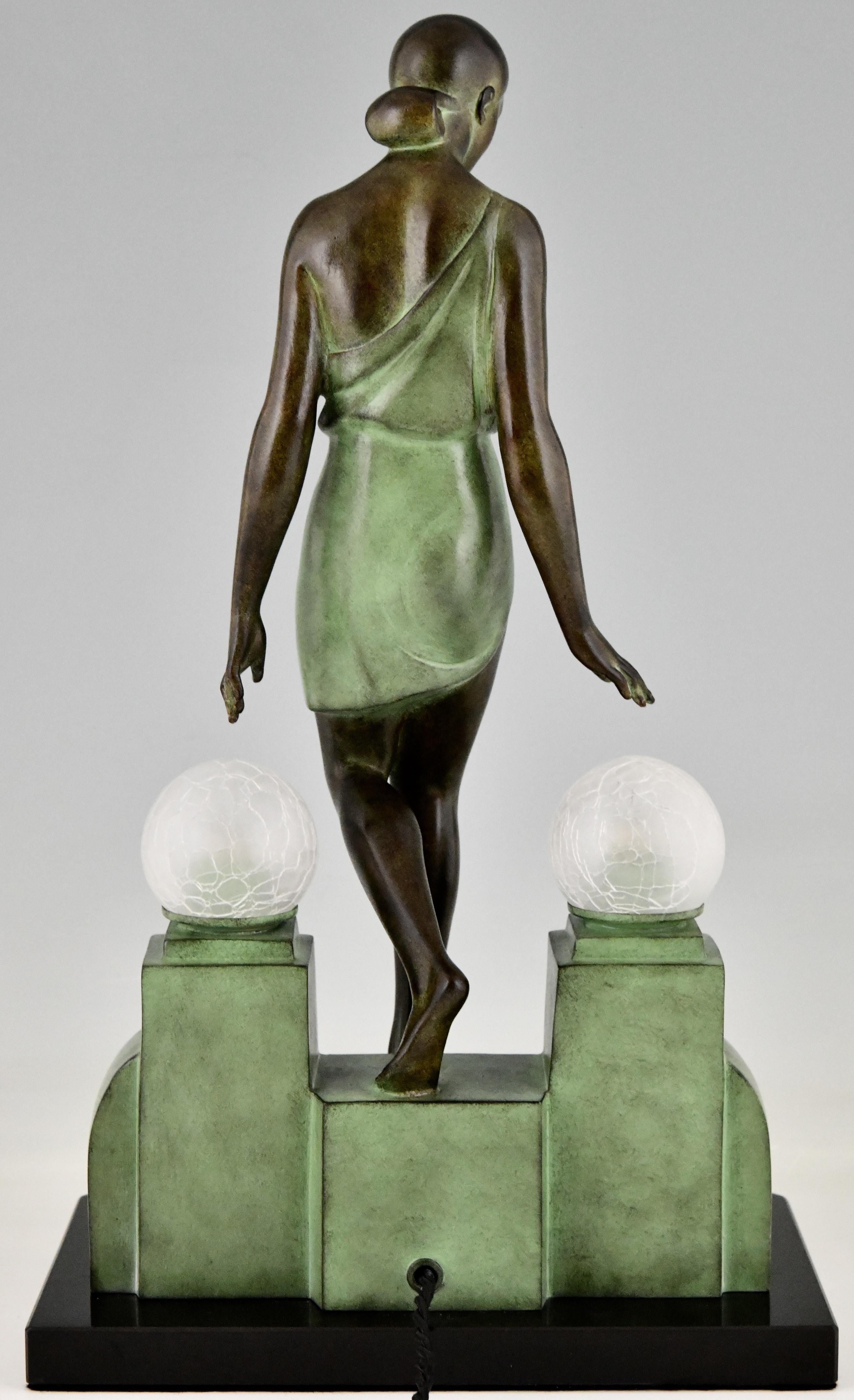 Marble Nausicaa Art Deco Style Lamp Lady at a Fountain by Fayral for Max Le Verrier