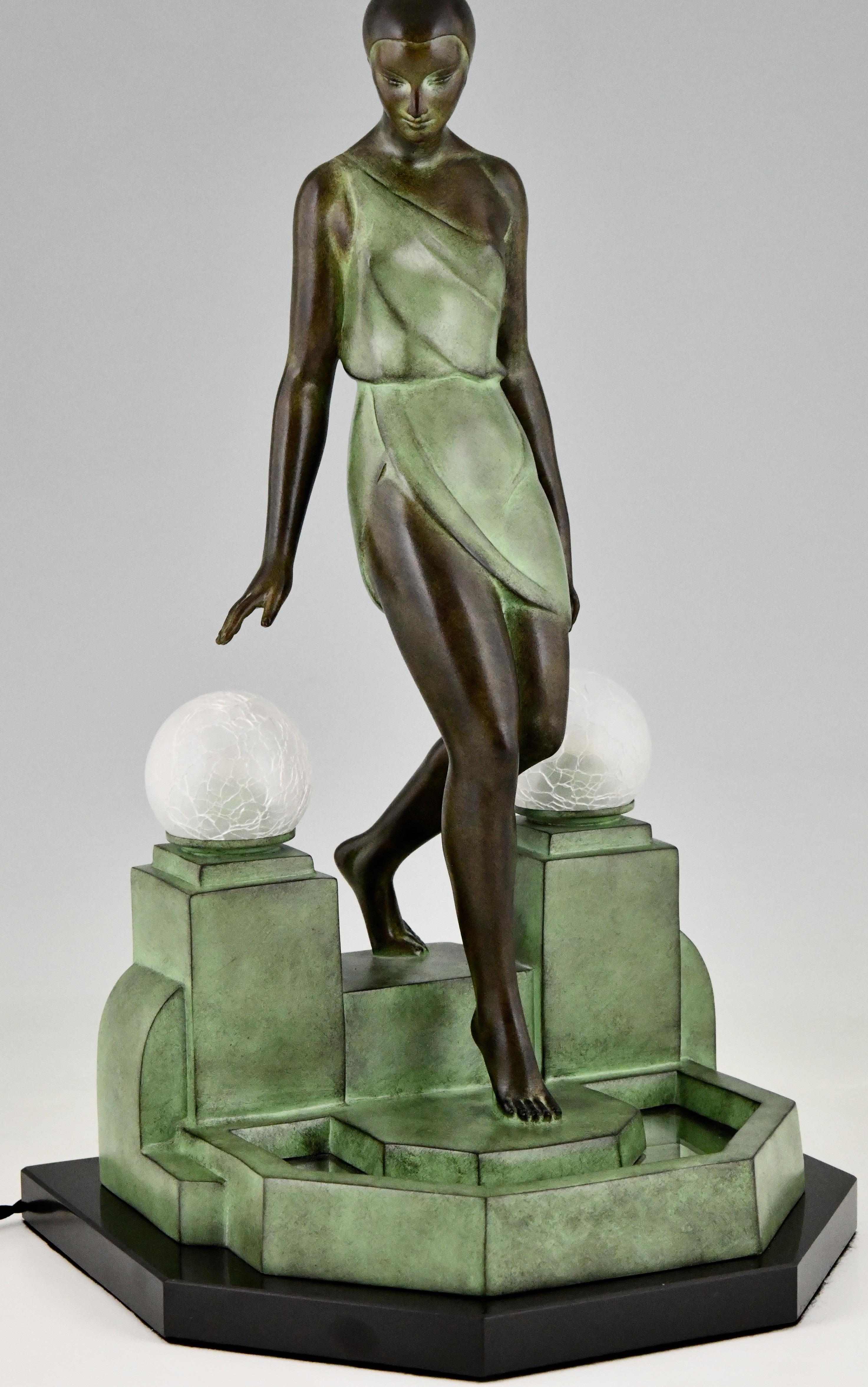 Nausicaa Art Deco Style Lamp Lady at a Fountain by Fayral for Max Le Verrier 3