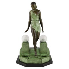 Nausicaa Art Deco Style Lamp Lady at a Fountain by Fayral for Max Le Verrier